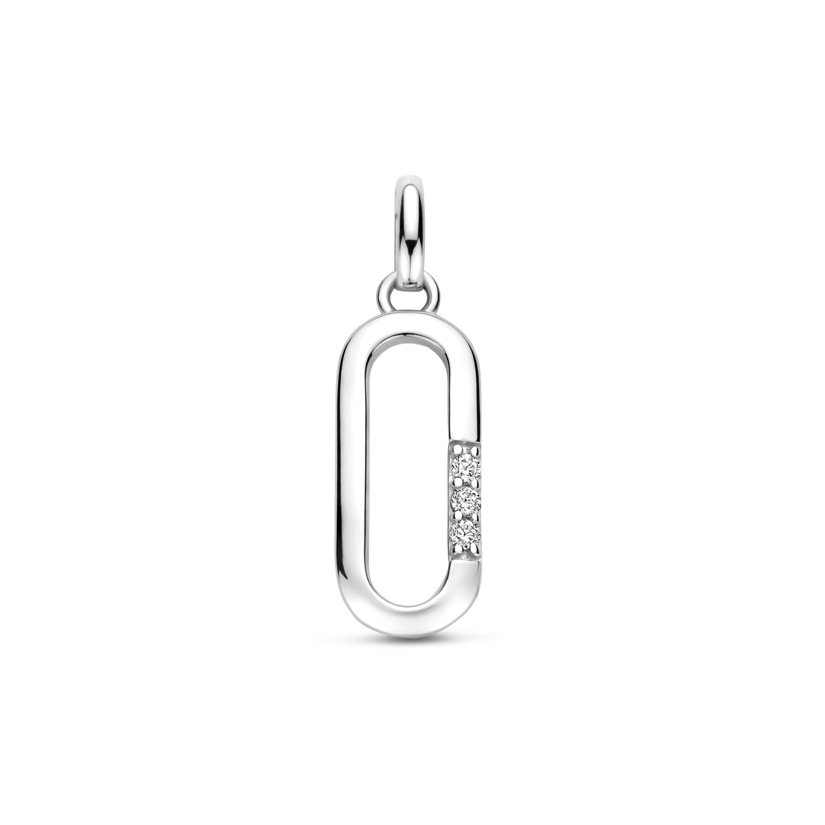 Gerhodineerd 925 zilveren hanger uitgevoerd met zirkonia. De hanger heeft een totale hoogte van 20mm.