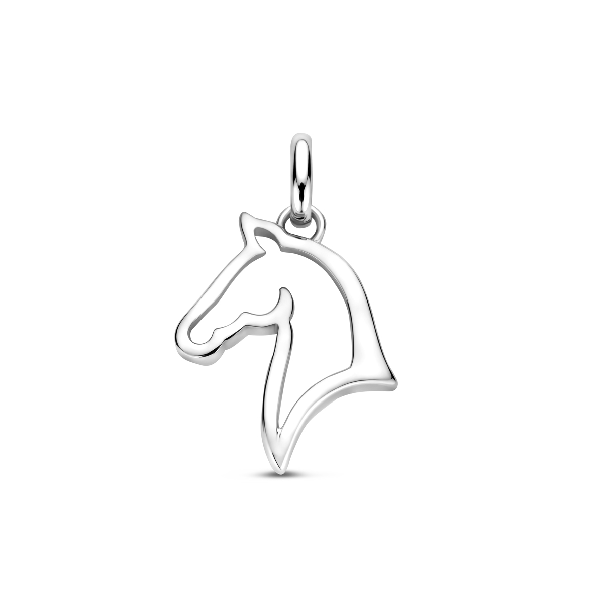 Gerhodineerd 925 zilveren hanger uitgevoerd in de vorm van een paard. De hanger heeft een totale hoogte van 20mm.