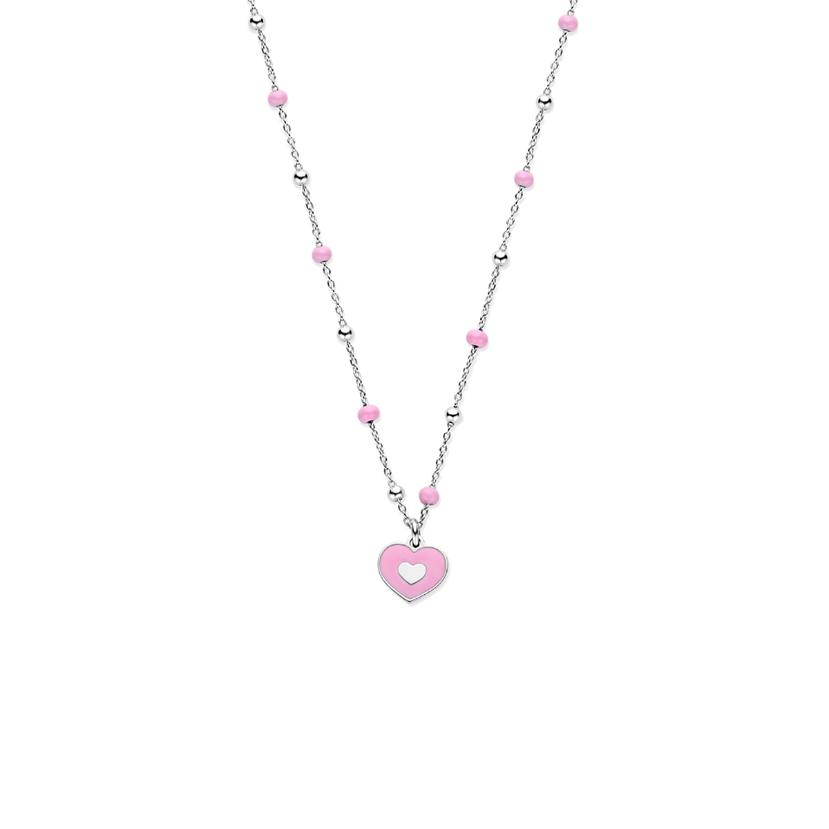 Gerhodineerd 925 zilveren collier uitgevoerd met een emaille hartje. Het collier heeft een draaglengte van 36cm met 4cm extensie.
