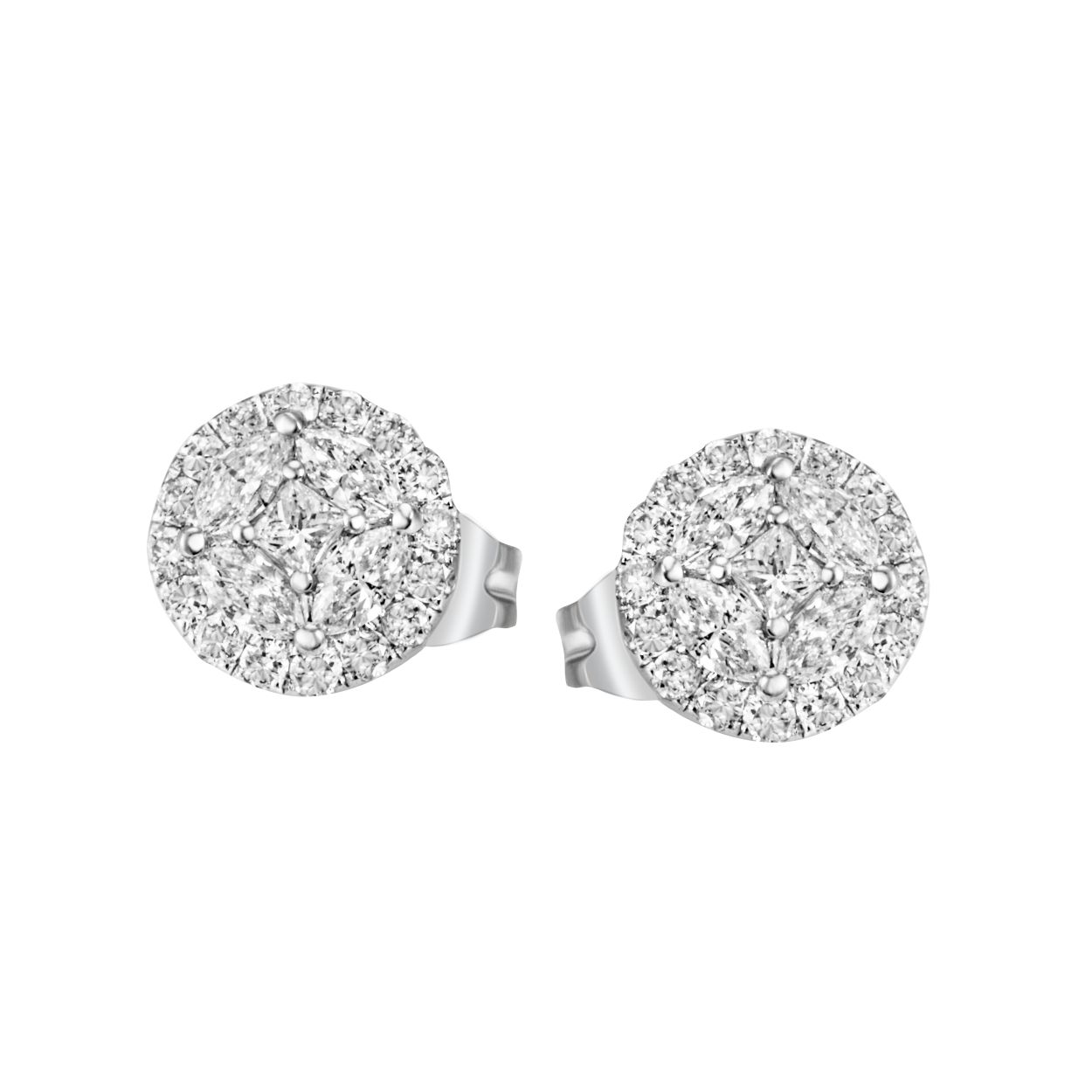 Diese 585/- Wei&szlig;gold Ohrstecker sind besetzt mit 32 Brillanten und 10 Diamanten im Fancy Schliff. Es sind elegante Schmuckst&uuml;cke die sie am besten als dezentes Highlight zu einem schicken Outfit tragen.Perfekt f&uuml;r den Alltag und besondere Anl&auml;sse.