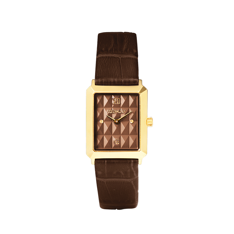 Coeur de Lion horloge, rechthoek double/bruin leer