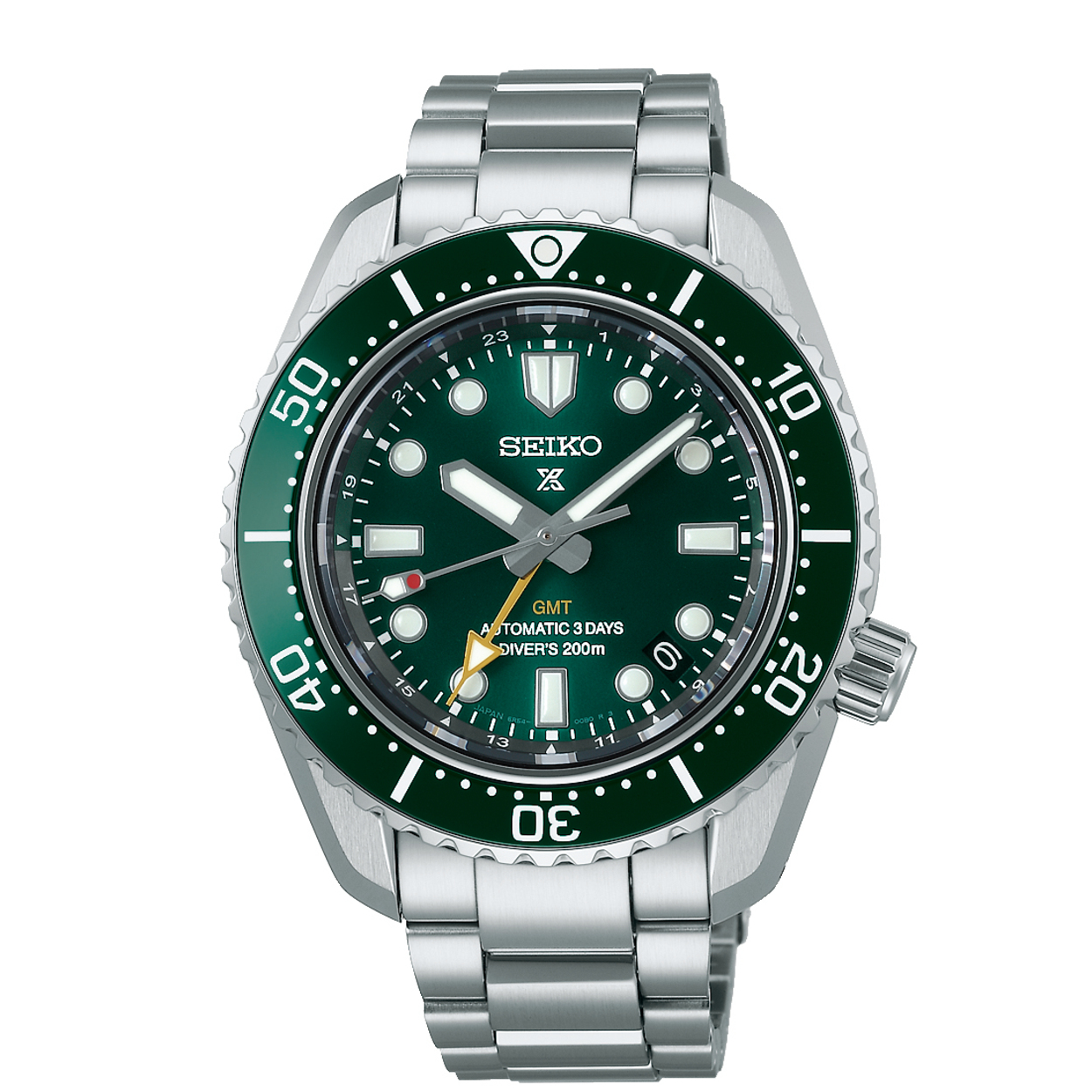Dit is een herenhorloge van het merk Seiko. Het is een analoog horloge gemaakt van staal. De diameter van de kast is 42 mm en de kast is 12.9 mm dik.
De verdere specificaties van het horloge zijn als volgt:
Kastvorm: rond
Kastkleur: zilverkleurig
Kastmateriaal: staal
Bandbreedte: 20 mm
Bandlengte: 267 mm
Sluiting: vouwsluiting met veiligheidsklepje en drukker
Wijzerplaatkleur: groen
Glassoort: saffier glas
Waterdichtheid: 20 ATM
Techniek: automaat