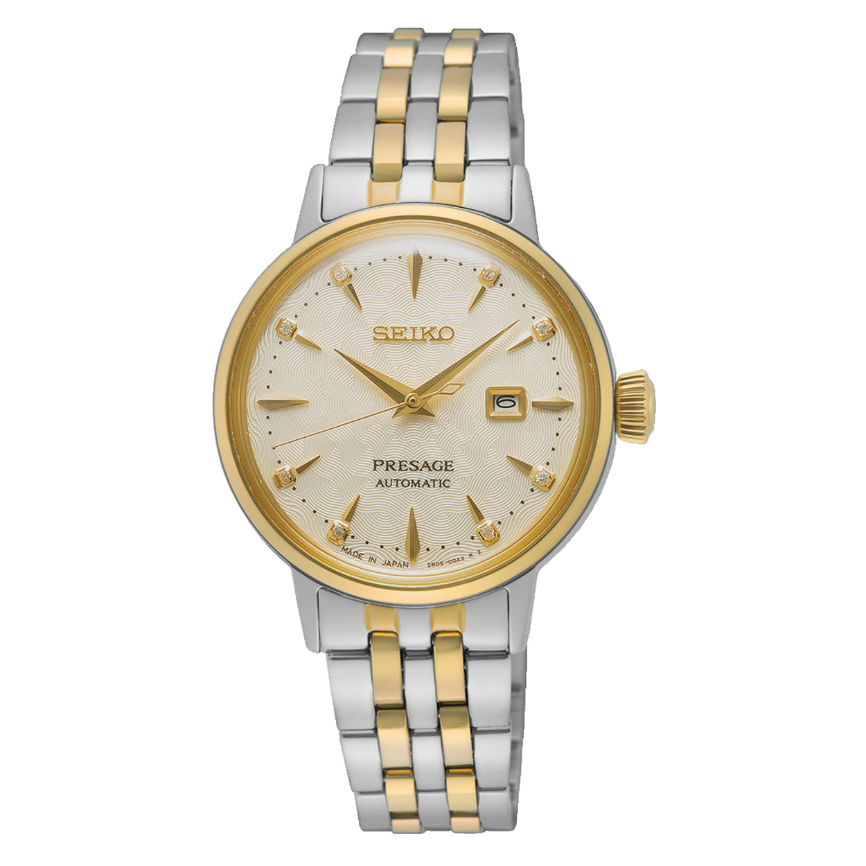 Dit is een dameshorloge van het merk Seiko. Het is een analoog horloge gemaakt van staal. De diameter van de kast is 30.3 mm en de kast is 11.1 mm dik.
De verdere specificaties van het horloge zijn als volgt:
Kastvorm: rond
Kastkleur: zilverkleurig
Kastmateriaal: staal
Bandbreedte: 14 mm
Bandlengte: 220.3 mm
Sluiting: vouwsluiting met drukker
Wijzerplaatkleur: champagne
Glassoort: hardlex mineraal glas
Waterdichtheid: 5 ATM
Techniek: automaat