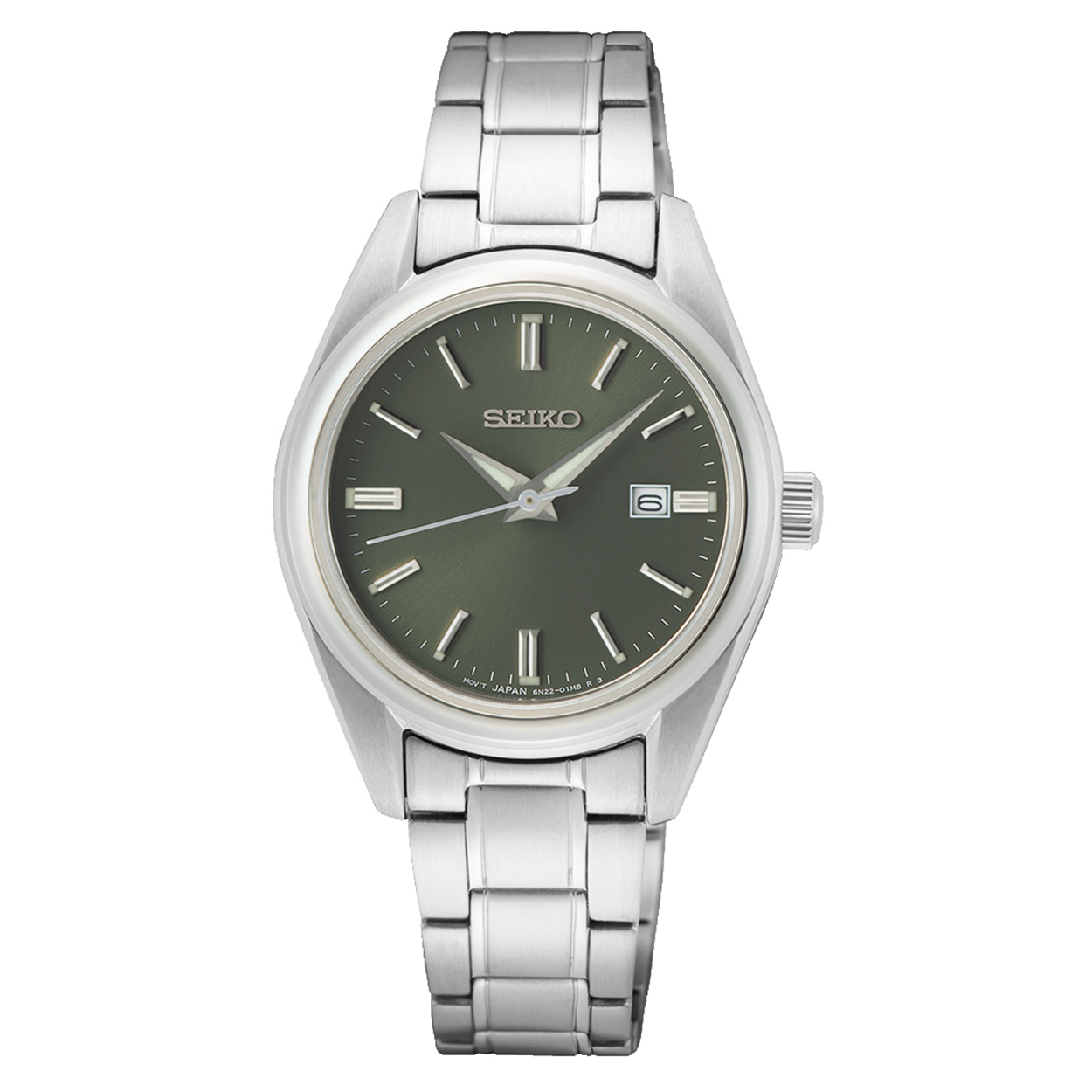 Dit is een dameshorloge van het merk Seiko. Het is een analoog horloge gemaakt van staal. De diameter van de kast is 29.8 mm en de kast is 8.8 mm dik.
De verdere specificaties van het horloge zijn als volgt:
Kastvorm: rond
Kastkleur: zilverkleurig
Kastmateriaal: staal
Bandbreedte: 14 mm
Bandlengte: 213.8 mm
Sluiting: vouwsluiting met drukker
Wijzerplaatkleur: groen
Glassoort: saffier glas
Waterdichtheid: 10 ATM
Techniek: quartz