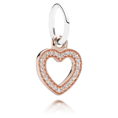 Pandora - Roségouden hartje met zirconia / zilver hangoog