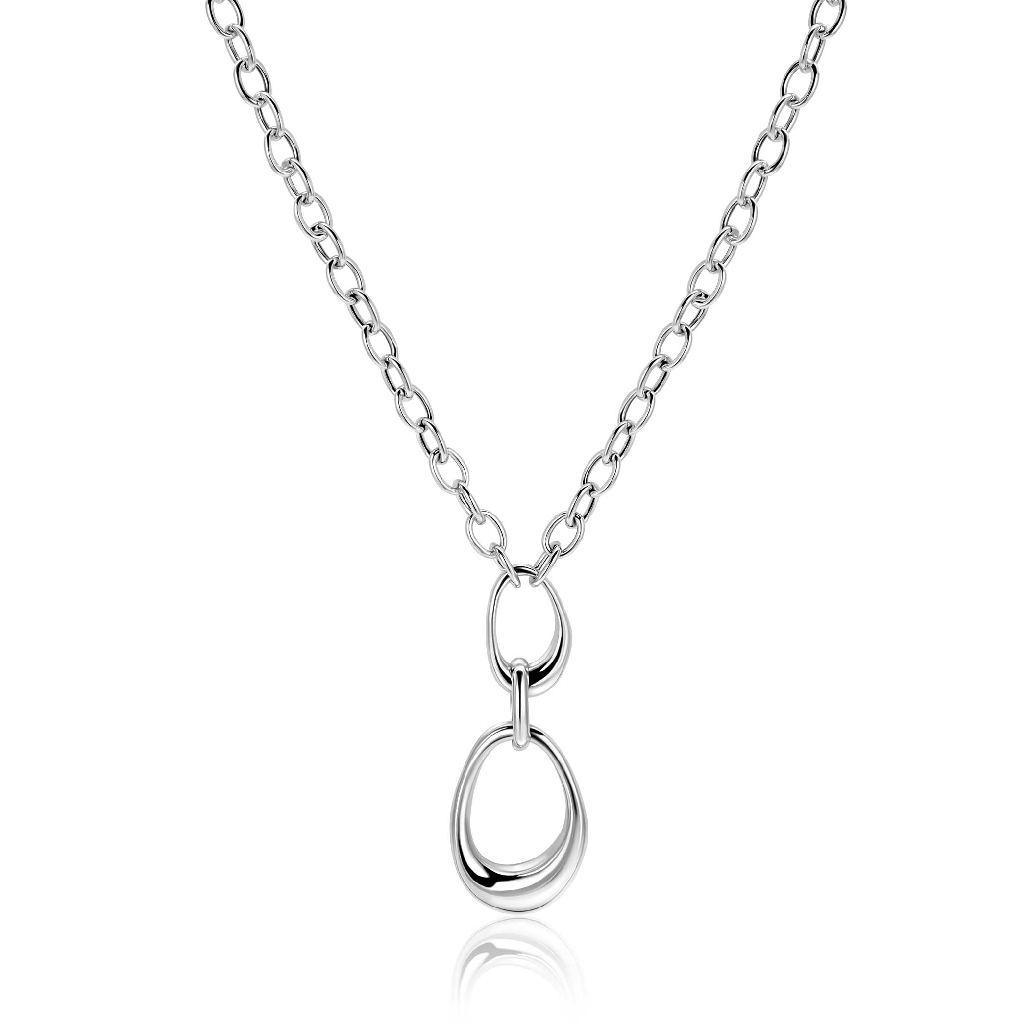 ZINZI zilveren Y-collier met paperclip schakels en drie organische vormen 48cm ZIC2670