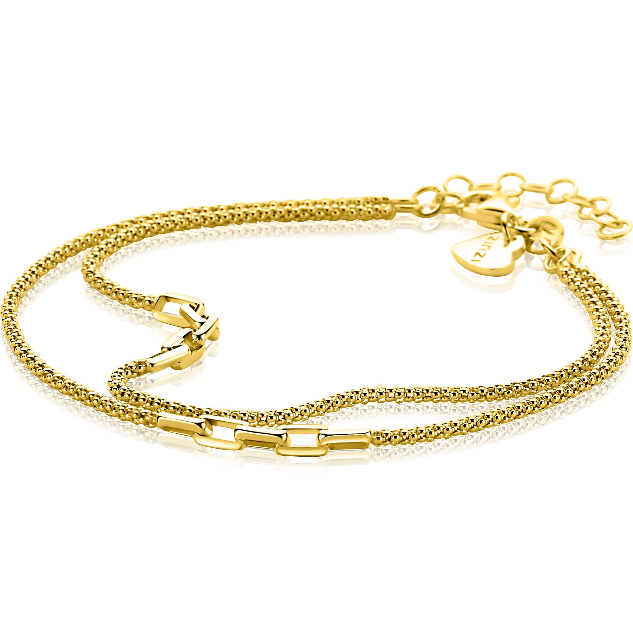 ZINZI gold plated zilveren multi-look armband (5,5mm breed) met popcornschakel en paperclip-schakels ZIA2709G