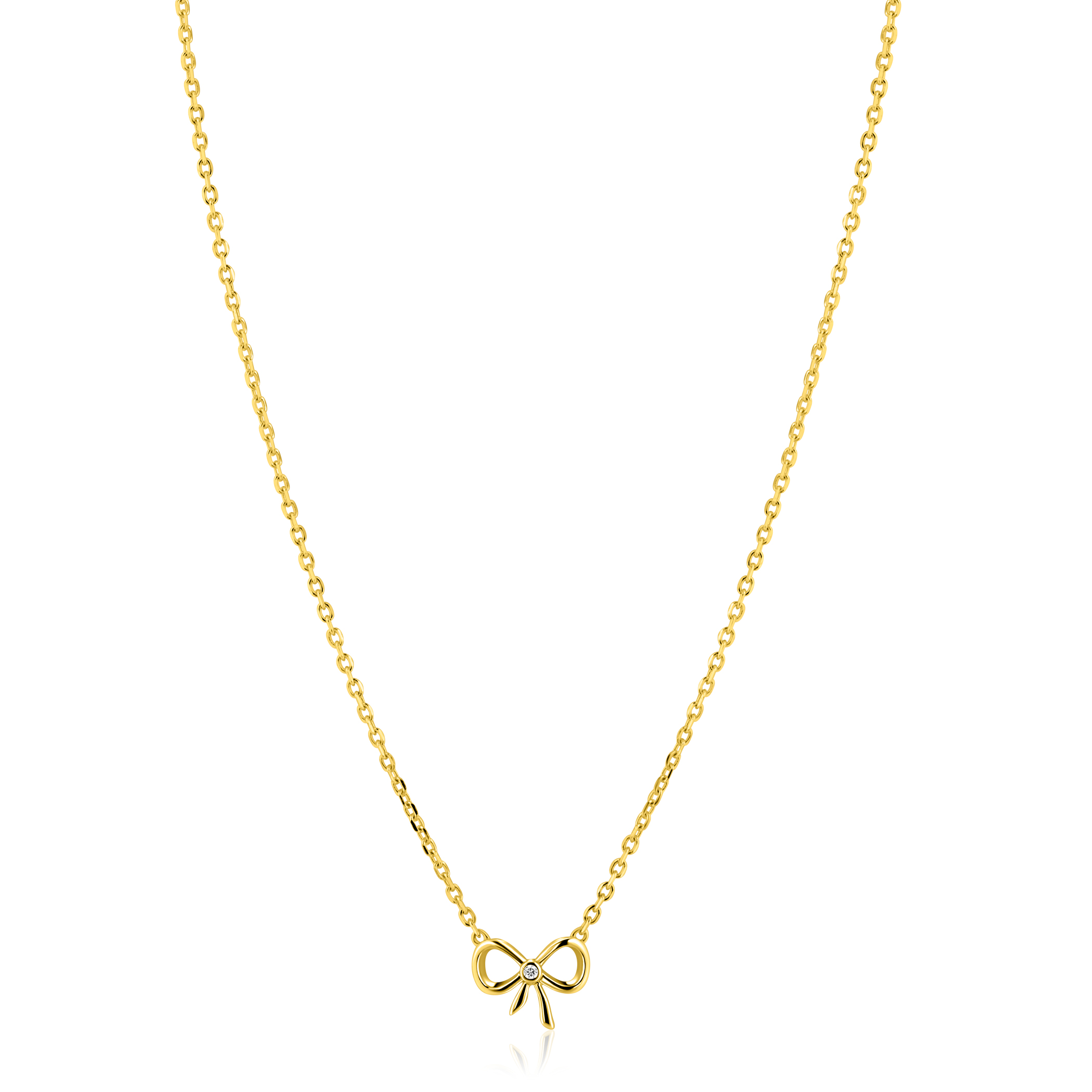 ZINZI gold plated zilveren ketting 42&ndash;45cm met sierlijke strik, bezet met witte zirkonia ZIC2724Y