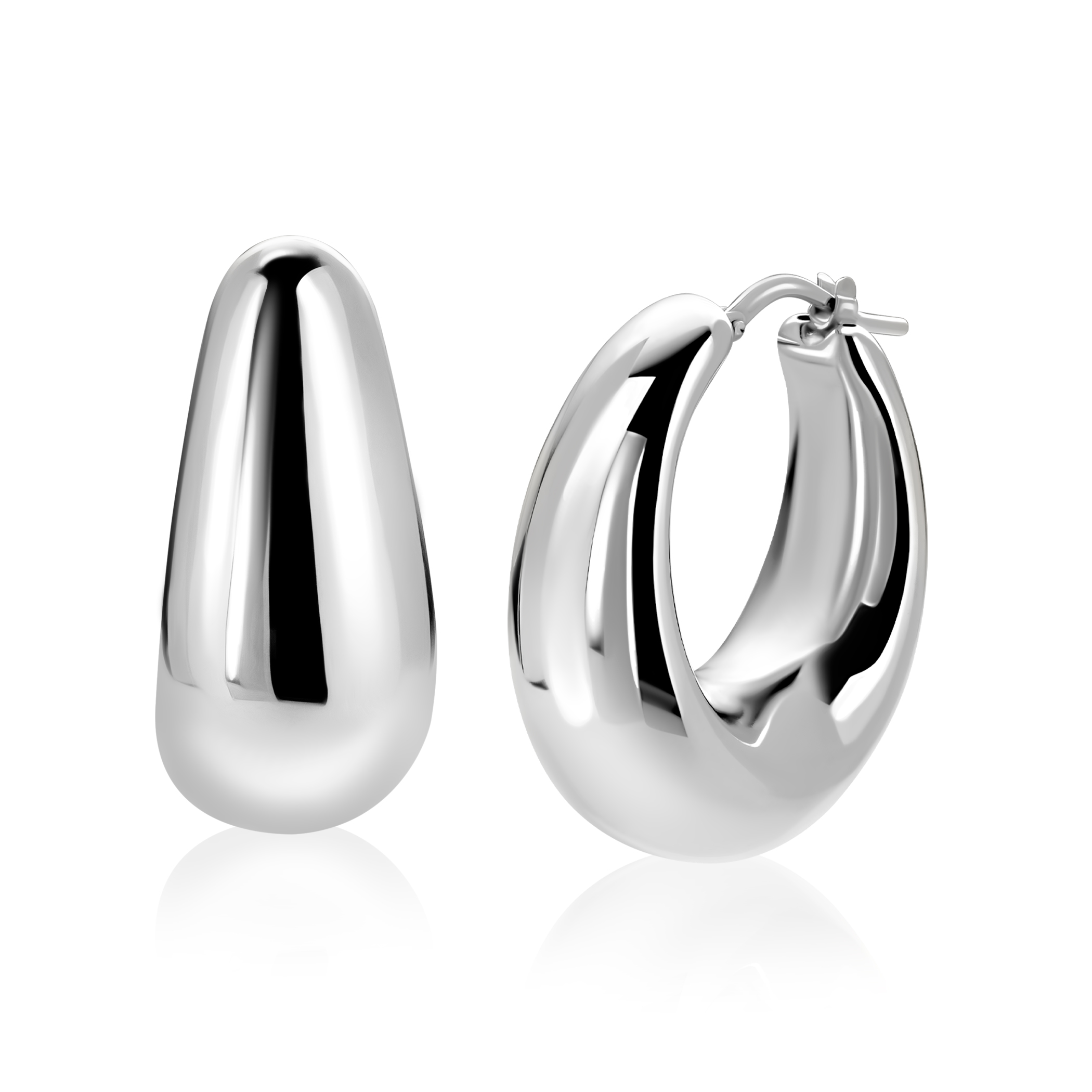 31mm ZINZI zilveren oorringen met brede buis (9mm) en ovaal model, handige bovensluiting  ZIO2750