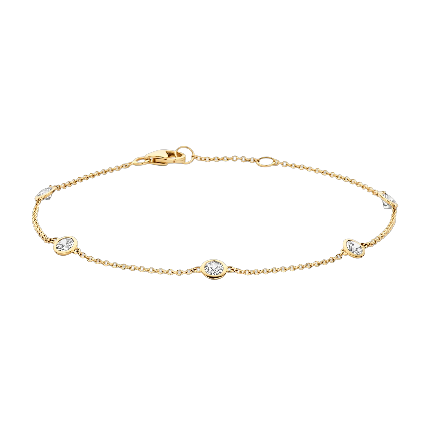 Glinsterende zirkonia in gladomzetting (4 mm) en 14k geelgoud maken van deze armband een geraffineerde eyecatcher. De band is 18 cm lang en heeft een karabijnsluiting. Mooi op zichzelf of mix en match met andere armbanden uit onze collectie.