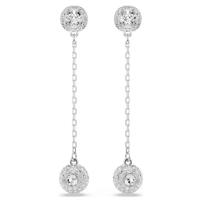 Straal verwondering uit met deze schitterende Swarovski-oorbellen. Elk exemplaar met rhodium toplaag heeft een lange ketting die is verbonden met een dubbelzijdig motief, met aan elke kant een andere weergave van kristallen in Round-slijpvorm. Het hangende motief kan ook aan de achterkant van de oorbel worden bevestigd voor een veelzijdige draagoptie. Combineer de oorbellen met andere Una Angelic-stukken voor een ultiem stralende look.