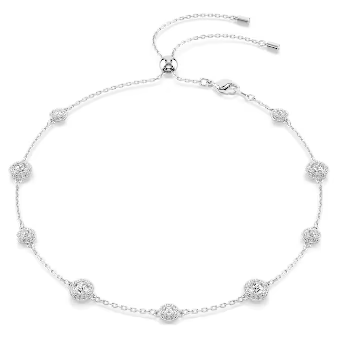 Deze innovatieve sieraden kunnen worden gedragen als ketting of als choker, waardoor u een veelzijdige keuze hebt voor dagelijks gebruik. De ketting met rhodium toplaag is voorzien van een schuifmechanisme waarmee u de lengte gemakkelijk kunt aanpassen en is versierd met glinsterende dubbelzijdige motieven. Keer de ketting eenvoudig om voor een andere weergave van kristallen in Round-slijpvorm. Combineer de sieraden met andere Una Angelic-stukken voor een ultiem stralende look.