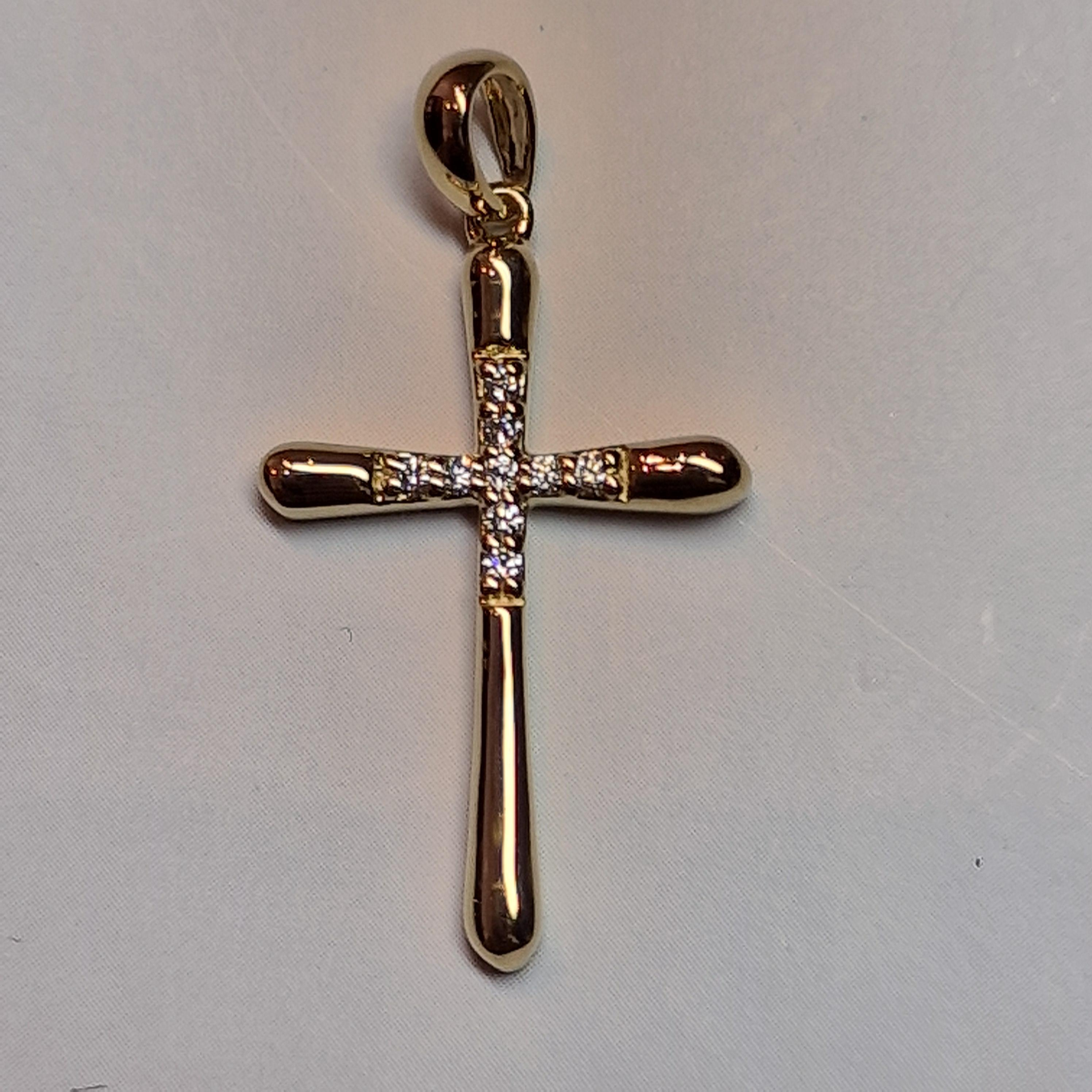 14k geelgouden kruis hanger met diamant