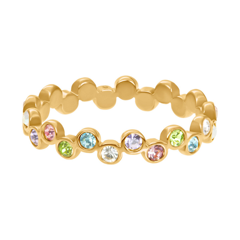 De iXXXi Fame ring Amara is een 4mm brede single ring gemaakt van stainless steel en is voorzien van een goud- of zilverkleurige plating. De ring is geheel rondom voorzien van multicolor ingelegde zirconias.
