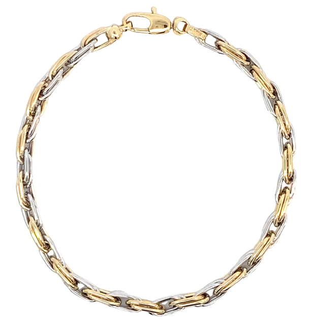 Prachtige 14 karaat bicolor gouden armband van Monzario.

Referentienummer 1015A BIC. 
Tevens leverbaar bijpassend collier.