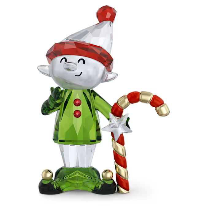 Dit charmante kleine figuurtje is ontworpen om vreugde en zoetheid tijdens de feestdagen te brengen. Het speelse ontwerp is vervaardigd met 350 facetten en vertoont een hoog detailniveau, zoals de champagnegoudkleurige metalen pompons op de schoenen en de verrukkelijke zuurstok gemaakt van champagnegoudkleurig metaal en rode lak. Dit elffiguurtje is gemaakt in heldere feestelijke kleuren en kan worden gecombineerd met de kerstman, slee en cadeau-ornamenten voor een waarlijk magisch tafereel. Decoratieobject. Geen speelgoed. Niet geschikt voor kinderen jonger dan 15 jaar.