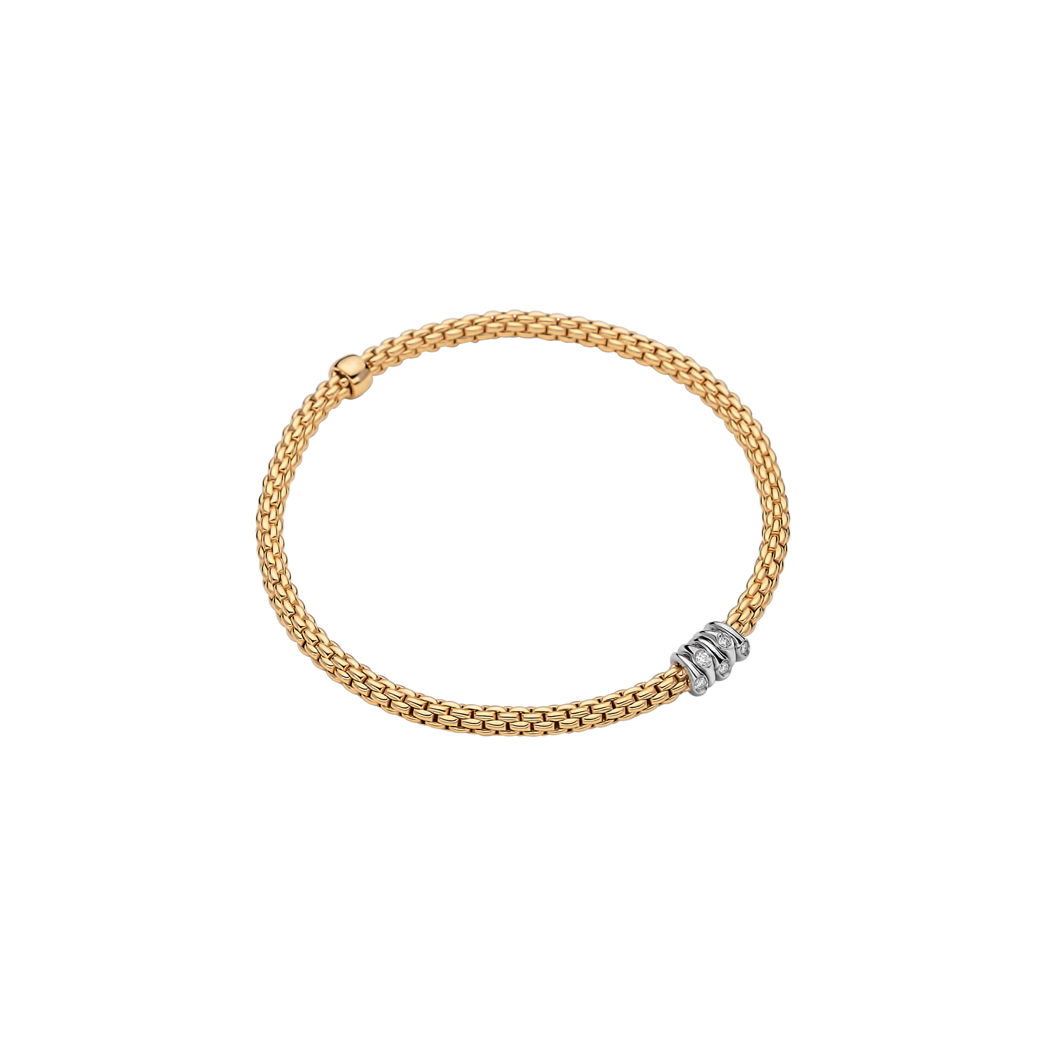 Dit Fope Prima Flex-it armband van modelnummer 74608BX_BB_G_XBX_00L is gemaakt van 18-karaats geelgoud en heeft een diamant van 0.07 karaat. Het elegante ontwerp maakt het perfect voor zowel formele gelegenheden als dagelijks gebruik. Draag het alleen voor een subtiele uitstraling of combineer met andere sieraden voor een gedurfde look.