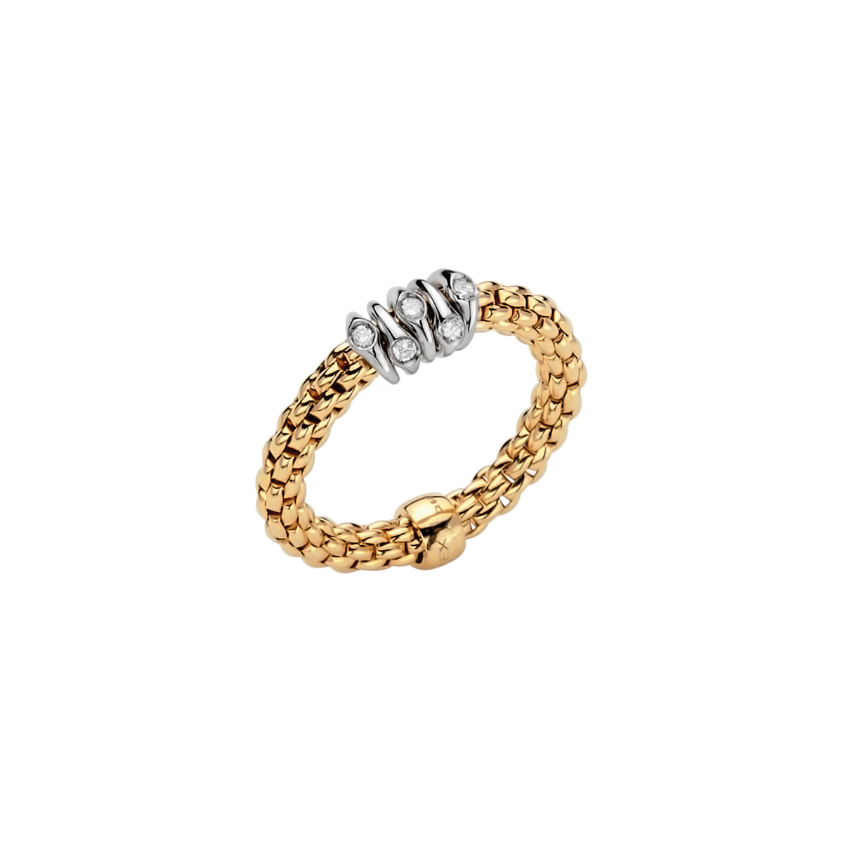 De Fope Prima Flex-it ring, modelnummer 74608AX_BB_G_XBX_00M, schittert in 18-karaats geelgoud met een diamant van 0,07 karaat. Deze elegante ring is een perfecte aanvulling op elke chique outfit. Draag het solo voor een verfijnde, moderne look of combineer met andere gouden sieraden voor een gelaagde, trendy stijl. Flexibele maat. Maat M ( 14-17 )