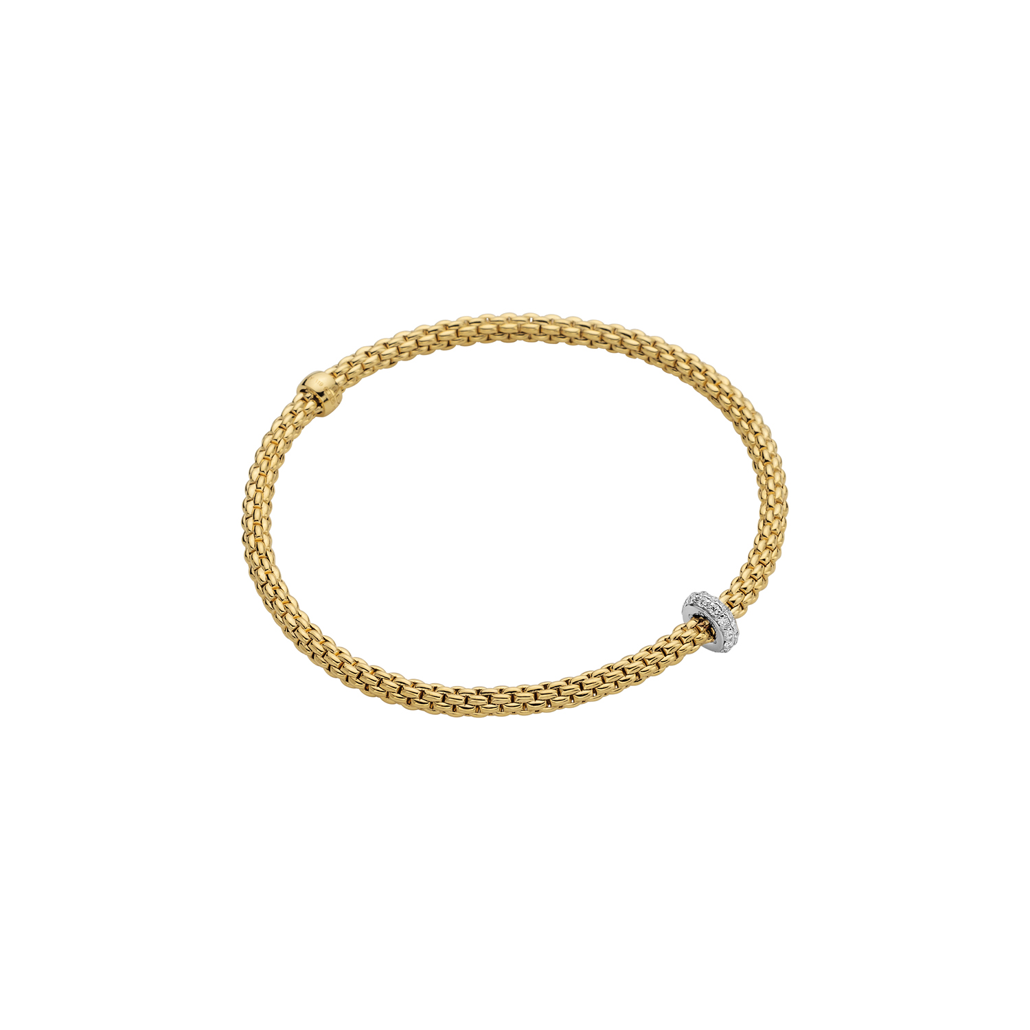 De Fope Prima Flex-it armband model 74508BX_BB_G_XBX_00M is een elegante geelgouden armband met diamant en heeft de volgende kenmerken: geelgoud, 18-karaats goud en een totaal karaatgewicht van 0.18. Draag deze veelzijdige armband solo voor een verfijnde look of combineer met andere gouden sieraden voor een chique, gelaagde stijl.
