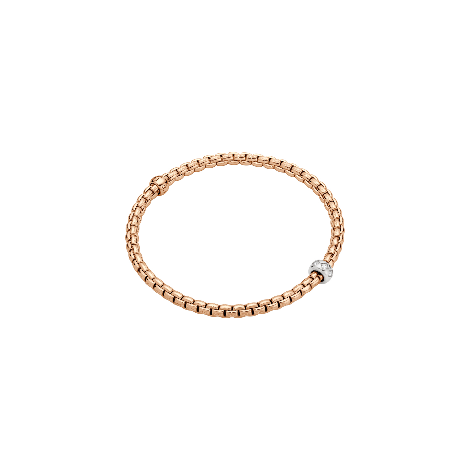 De Fope Eka Flex-it armband, modelnummer 73101BX_BB_R_XBX_00M, is een verfijnd juweel vervaardigd uit 18-karaats roze goud, met een totaal karaatgewicht van 0,12. Perfect te dragen als een elegant statement-stuk bij zowel formele als dagelijkse outfits. Deze armband voegt een vleugje luxe en verfijning toe aan elke look.