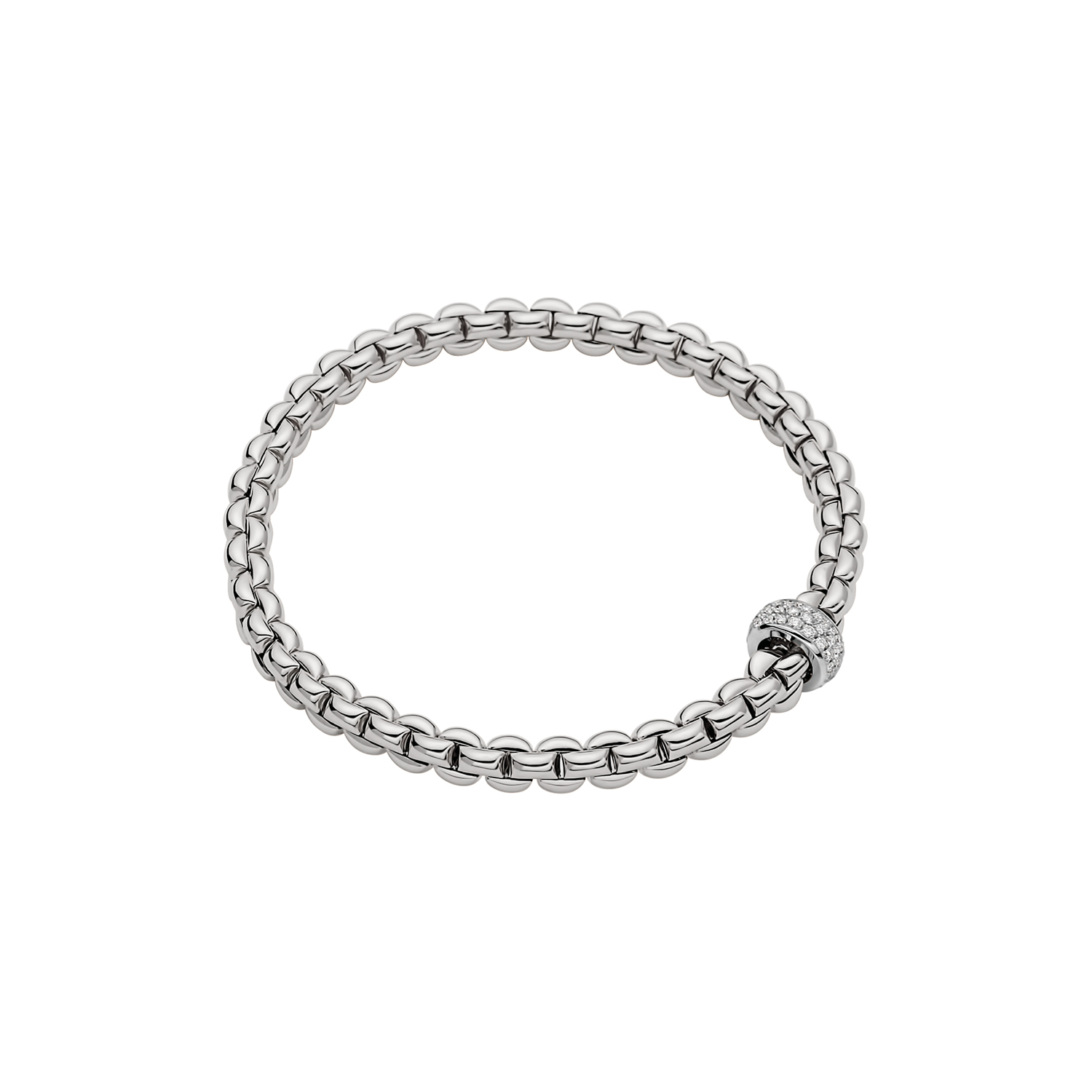 De Fope Eka Flex'it armband, model 72110BX_PB_B_XBX_00M, is een elegante witte sieradenstuk gemaakt van 18-karaats goud. Met een totale diamantgewicht van 0,37 karaat, straalt deze armband verfijnde klasse uit. Draag deze prachtige armband solo voor een verfijnde look of combineer met andere sieraden voor een meer uitgebreide stijl.