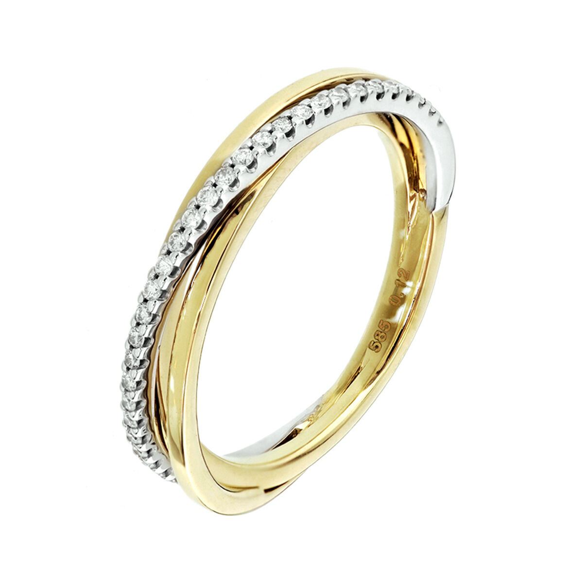 Prachtige 14krt bicolor cross- over ring met diamant (0.12ct) van het merk The House Of Jewels.

De maat van de ring is 59 (19mm). Heeft u een andere maat nodig? Neem dan gerust contact met ons op.