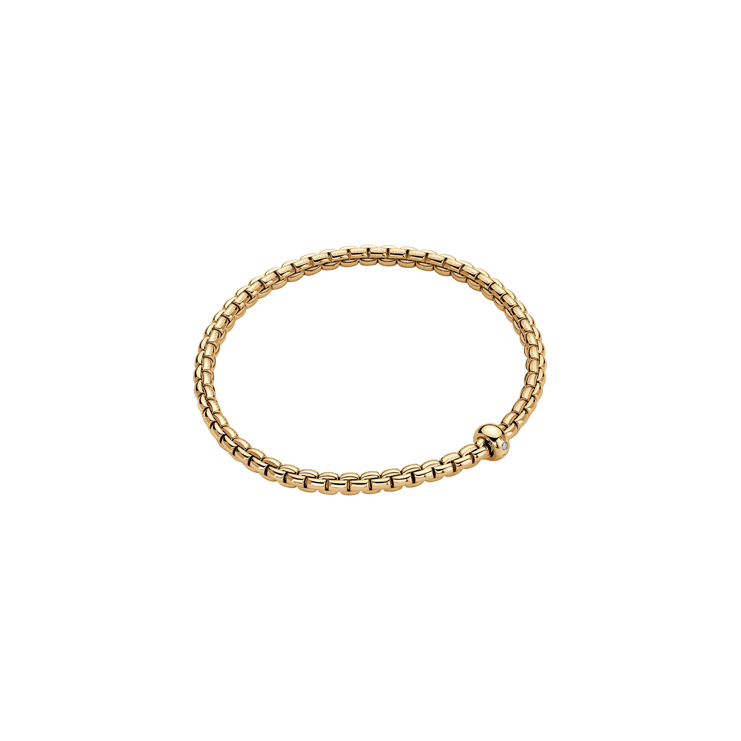 De Fope Eka Flex-it armband in geelgoud met diamant, modelnummer 01M01BX_BB_G_XGX_00M, is een elegante armband van 18-karaats goud. Met een diamant van 0,01 karaat straalt het subtiele luxe uit. Draag het solo voor een verfijnde look of combineer met andere sieraden voor een trendy, gelaagd effect. Perfect voor elke gelegenheid.