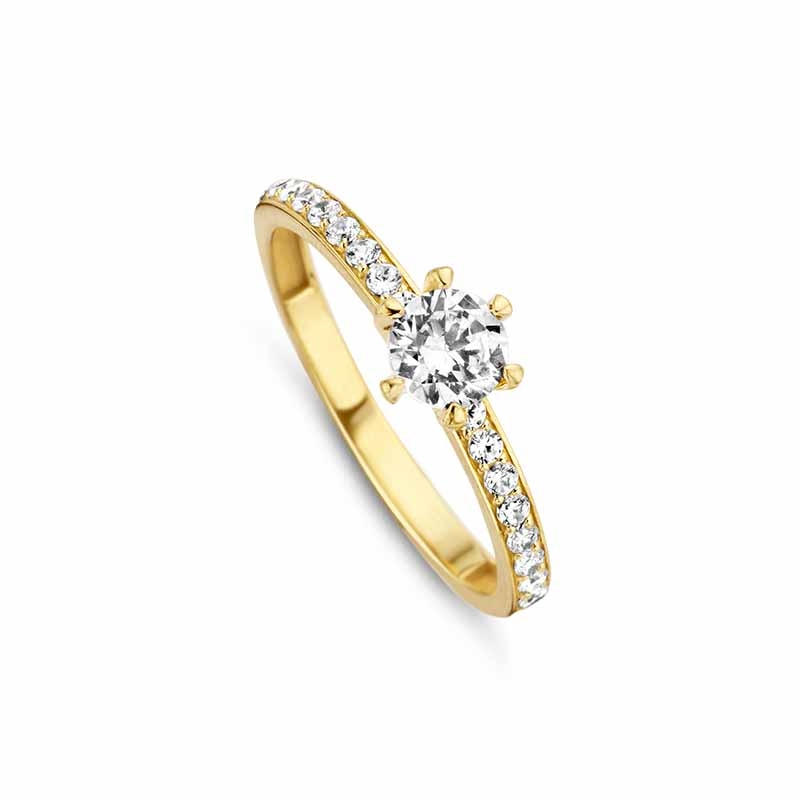 14 krt gouden solitair ring met 0.21 + 0.50 ct. lab grown diamant IGI gecertificeerd.
colour: D-F kleur: VS1 