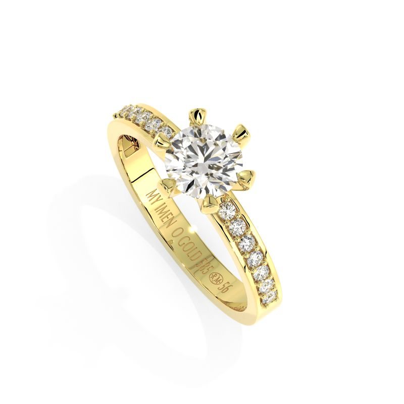 14 krt gouden solitair ring met 0.21 + 1.00 ct. lab grown diamant IGI gecertificeerd.
colour: D-F kleur: VS1 