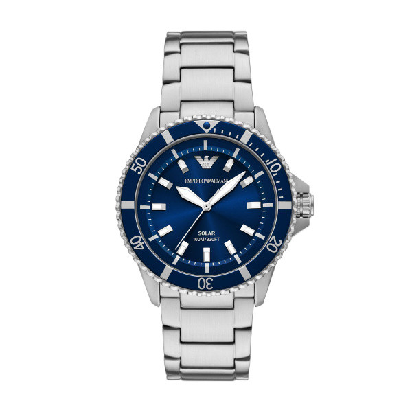 Discover the Emporio Armani AR11697, a stunning blend of elegance and functionality. Crafted from stainless steel, this 42mm watch features a striking blue dial and solar movement, perfect for the modern world explorer. Elevate your style today!
