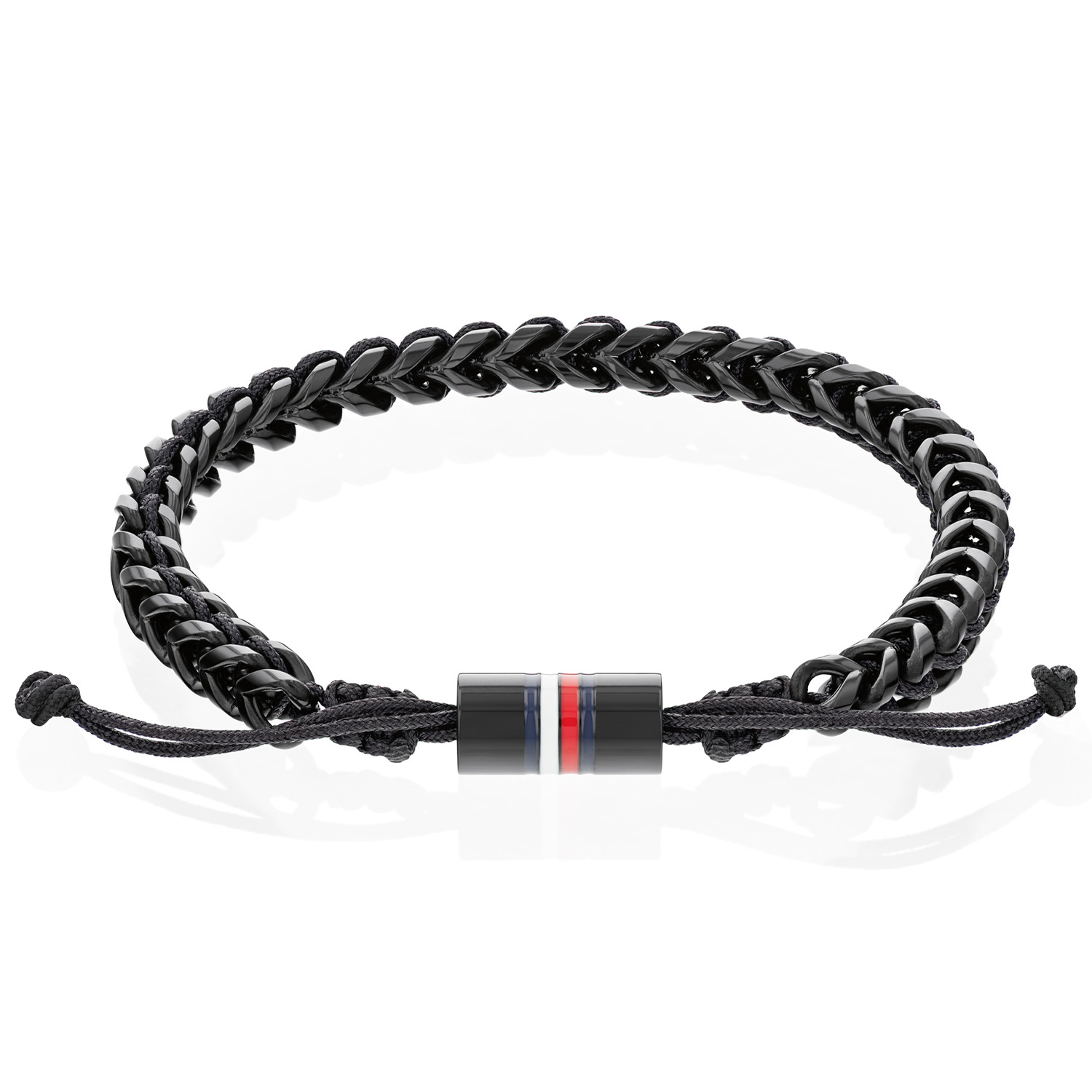 Tommy Hilfiger Jewels TJ2790513 Armband Heren Staal Nylon 19.5cm
Deze armband van Tommy Hilfiger uit de jewelry serie met nr: TJ2790513 is een apart model. De herenarmband heeft zwarte nylon draad waarover een gevlochten zwarte stalen laag is gemaakt. De sluiting is een nylon knoop die verstelbaar is en wordt omsloten door een zwart stalen tonnetje met daarop het tommy logo. De armband is op lengte verstelbaar tot 19,5cm. Ook leuk te combineren met andere armbanden van Tommy Hilfiger.

Het merk:
Tommy Hilfiger is wereldwijd &eacute;&eacute;n van de grootste designer lifestyle merken en is internationaal bekend om haar classic American cool stijl. De sieraden zijn voor dames en heren met een eigen stijl, die niet bang zijn om dit aan de wereld te laten zien.

Specificaties:
- Artikelnr: TJ2790513
- Zwarte armband
- Materiaal: Staal/Nylon
- Verstelbare lengte: 18,5 - 19,5cm
- Heren sieraad