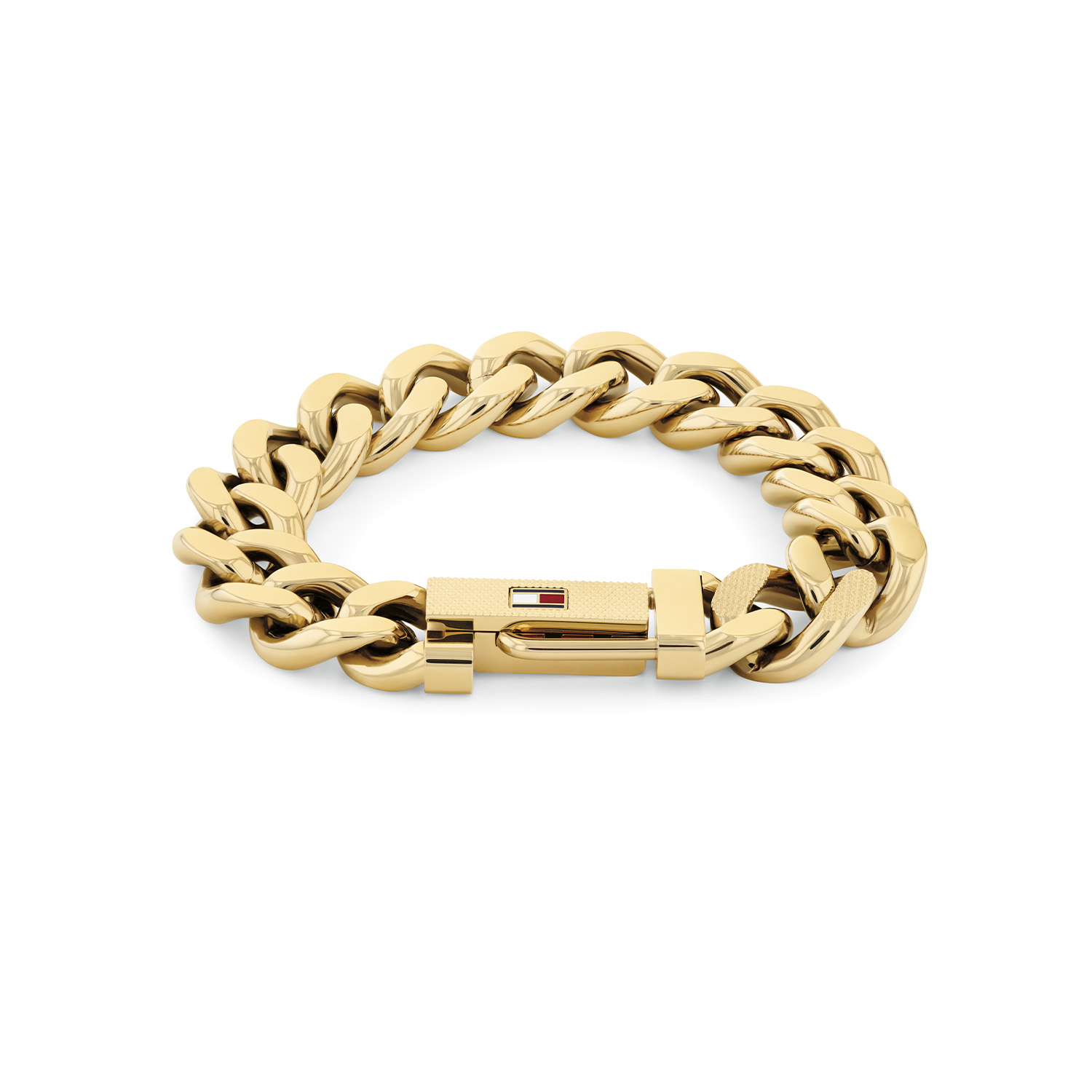 Tommy Hilfiger Jewels TJ2790638 Armband Heren Staal GP 19cm
Deze armband van Tommy Hilfiger uit de jewelry serie Wild met nr: TJ2790638 is een opvallend model. De stalen goudkleurige heren armband heeft grove gourmet schakels met een opvallende verstelbare sluiting. Op de sluiting is in het relief het Tommy vlaggetje van emaille goed zichtbaar. De armband heeft een lengte van ong. 19cm. Ook leuk te combineren met andere armbanden en sieraden van Tommy Hilfiger.

Het merk:
Tommy Hilfiger is wereldwijd &eacute;&eacute;n van de grootste designer lifestyle merken en is internationaal bekend om haar classic American cool stijl. De sieraden zijn voor dames en heren met een eigen stijl, die niet bang zijn om dit aan de wereld te laten zien.

Specificaties:
- Schakelarmband
- Materiaal: Goudkleurig staal
- Lengte 19cm
- Heren sieraad