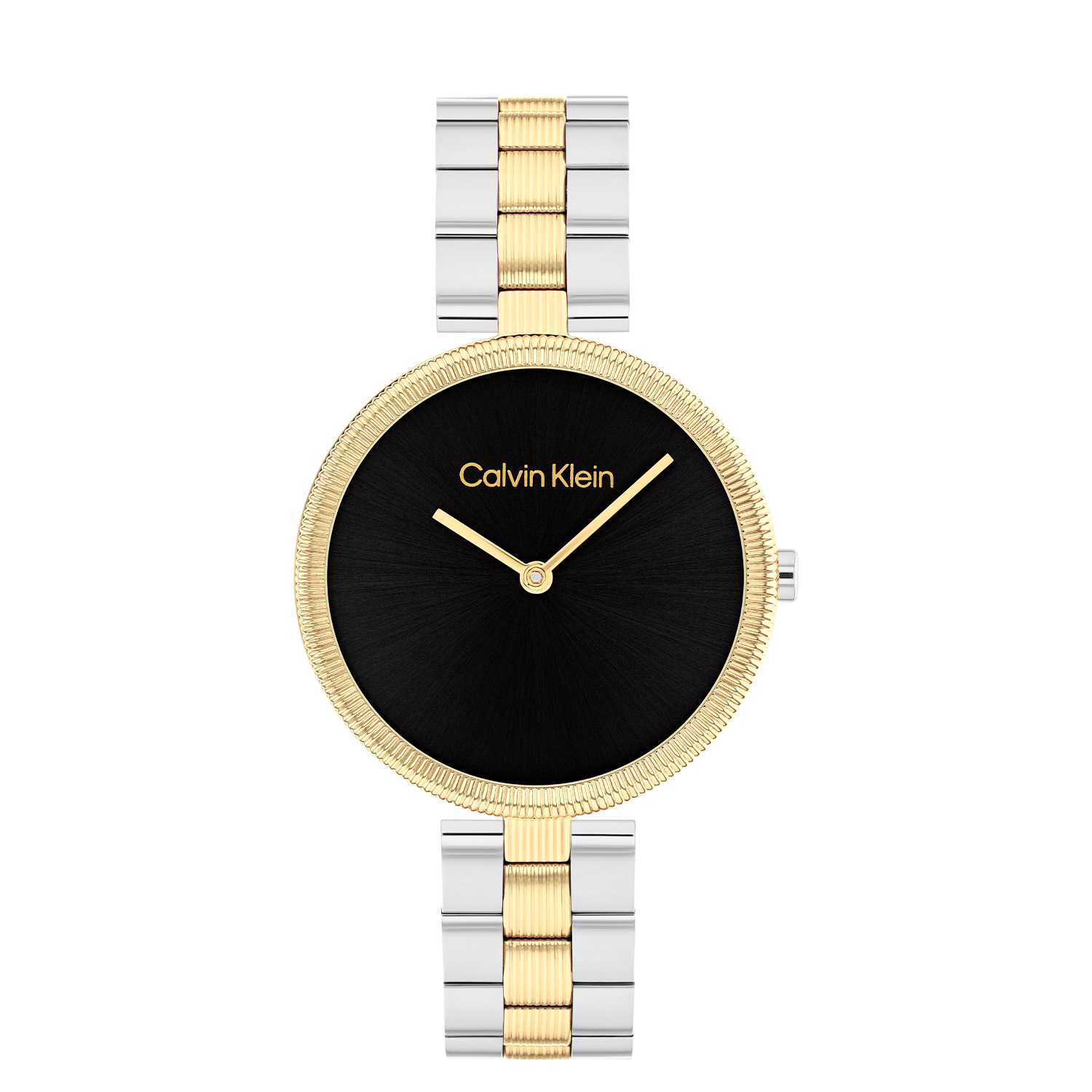 Calvin Klein CK25100012 Dames Staal Horloge 32mm 
Dit Calvin Klein dameshorloge met nr CK25100012 is een chique en minimalistisch ontwerp. De stijlvolle zilverkleurige ronde stalen kast heeft een goudkleurige gekartelde bezel. Deze kartels lopen ook mooi over in de stalen schakelband. Op de zwarte sunray wijzerplaat zijn de fijne wijzers goed zichtbaar. Het sierlijke horloge heeft een mineraalglas, een doorsnee van 32mm en is 3ATM.

OVER CALVIN KLEIN
Calvin Klein is een wereldwijd lifestylemerk dat gewaagde, vooruitstrevende idealen en een verleidelijke, vaak minimalistische, esthetiek nastreeft. Calvin Klein werd groot in de jaren 70 door haar mode- en merkjeans collecties. In de jaren 80 lanceerde Calvin Klein haar spraakmakende ondergoed dat uitdrukkelijk van logo ’s voorzien was. Vanwege het grote succes is het merk ook succesvol uitgerold in Accessoires, Parfums, Home, Brillen, Golf, Horloges en Sieraden.
Sinds de oprichting in 1968 door Calvin Klein, heeft het merk haar reputatie opgebouwd als leider in de Amerikaanse mode, dankzij een cleane esthetiek en innovatieve ontwerpen. Calvin Klein wil haar publiek verleiden en inspireren door middel van provocerende beelden en opvallende ontwerpen die prikkelen. 

SPECIFICATIES:
- Mineraalglas
- Zilverkleurige stalen kast
- Zwarte sunray wijzerplaat 
- Bicolor schakelband
- Ronde kastvorm, Ø 32mm
- 3ATM