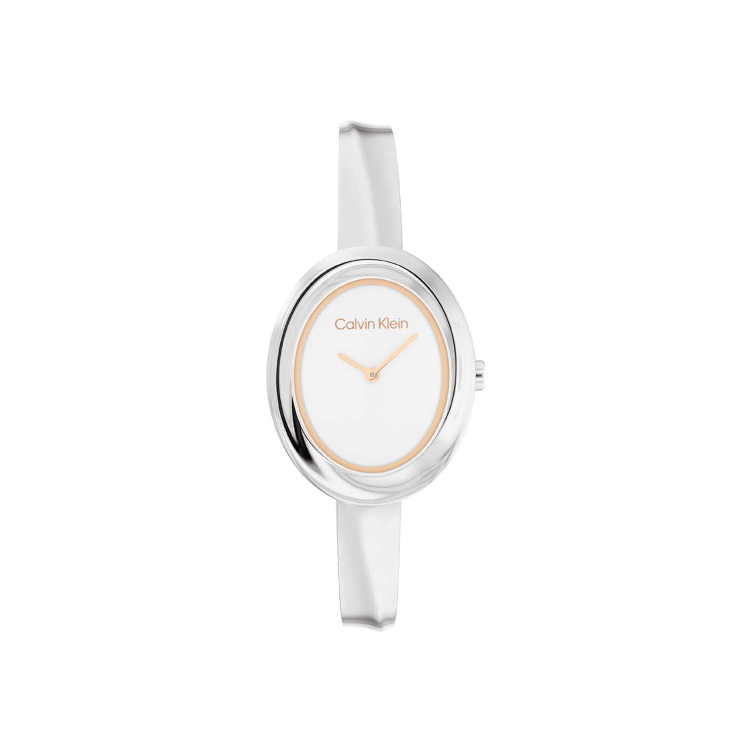 Calvin Klein CK25100055 Dames Staal Horloge 26mm 
Dit Calvin Klein dameshorloge met nr CK25100055 is een chique en stijlvol ontwerp. De stijlvolle zilverkleurige ovale stalen kast heeft een witte glanzende wijzerplaat met enkel wijzers en de merknaam. Strak aan de vol glimmende kast zit een zilverkleurige bangle band met klapsluiting. Inkorten kan dmv schakels te verwijderen aan de onderkant. Het opvallende horloge heeft een mineraalglas, een doorsnee van 26mm en is 3ATM.

OVER CALVIN KLEIN
Calvin Klein is een wereldwijd lifestylemerk dat gewaagde, vooruitstrevende idealen en een verleidelijke, vaak minimalistische, esthetiek nastreeft. Calvin Klein werd groot in de jaren 70 door haar mode- en merkjeans collecties. In de jaren 80 lanceerde Calvin Klein haar spraakmakende ondergoed dat uitdrukkelijk van logo ’s voorzien was. Vanwege het grote succes is het merk ook succesvol uitgerold in Accessoires, Parfums, Home, Brillen, Golf, Horloges en Sieraden.
Sinds de oprichting in 1968 door Calvin Klein, heeft het merk haar reputatie opgebouwd als leider in de Amerikaanse mode, dankzij een cleane esthetiek en innovatieve ontwerpen. Calvin Klein wil haar publiek verleiden en inspireren door middel van provocerende beelden en opvallende ontwerpen die prikkelen. 

SPECIFICATIES:
- Mineraalglas
- Zilverkleurige stalen kast
- Witte glanzende wijzerplaat 
- Zilverkleurige bangle band
- Ovale kastvorm, Ø 26mm
- 3ATM