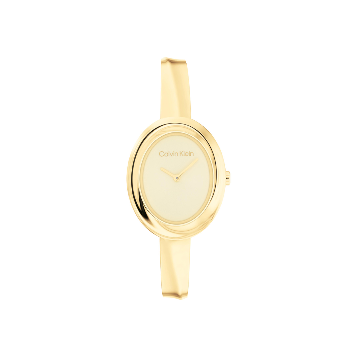Calvin Klein CK25100056 Dames Staal Horloge 26mm 
Dit Calvin Klein dameshorloge met nr CK25100056 is een chique en stijlvol ontwerp. De stijlvolle goudkleurige ovale stalen kast heeft een goudkleurige glanzende wijzerplaat met enkel wijzers en de merknaam. Strak aan de vol glimmende kast zit een goudkleurige bangle band met klapsluiting. Inkorten kan dmv schakels te verwijderen aan de onderkant. Het opvallende horloge heeft een mineraalglas, een doorsnee van 26mm en is 3ATM.

OVER CALVIN KLEIN
Calvin Klein is een wereldwijd lifestylemerk dat gewaagde, vooruitstrevende idealen en een verleidelijke, vaak minimalistische, esthetiek nastreeft. Calvin Klein werd groot in de jaren 70 door haar mode- en merkjeans collecties. In de jaren 80 lanceerde Calvin Klein haar spraakmakende ondergoed dat uitdrukkelijk van logo ’s voorzien was. Vanwege het grote succes is het merk ook succesvol uitgerold in Accessoires, Parfums, Home, Brillen, Golf, Horloges en Sieraden.
Sinds de oprichting in 1968 door Calvin Klein, heeft het merk haar reputatie opgebouwd als leider in de Amerikaanse mode, dankzij een cleane esthetiek en innovatieve ontwerpen. Calvin Klein wil haar publiek verleiden en inspireren door middel van provocerende beelden en opvallende ontwerpen die prikkelen. 

SPECIFICATIES:
- Mineraalglas
- Goudkleurige stalen kast
- Goudkleurige glanzende wijzerplaat 
- Goudkleurige bangle band
- Ovale kastvorm, Ø 26mm
- 3ATM