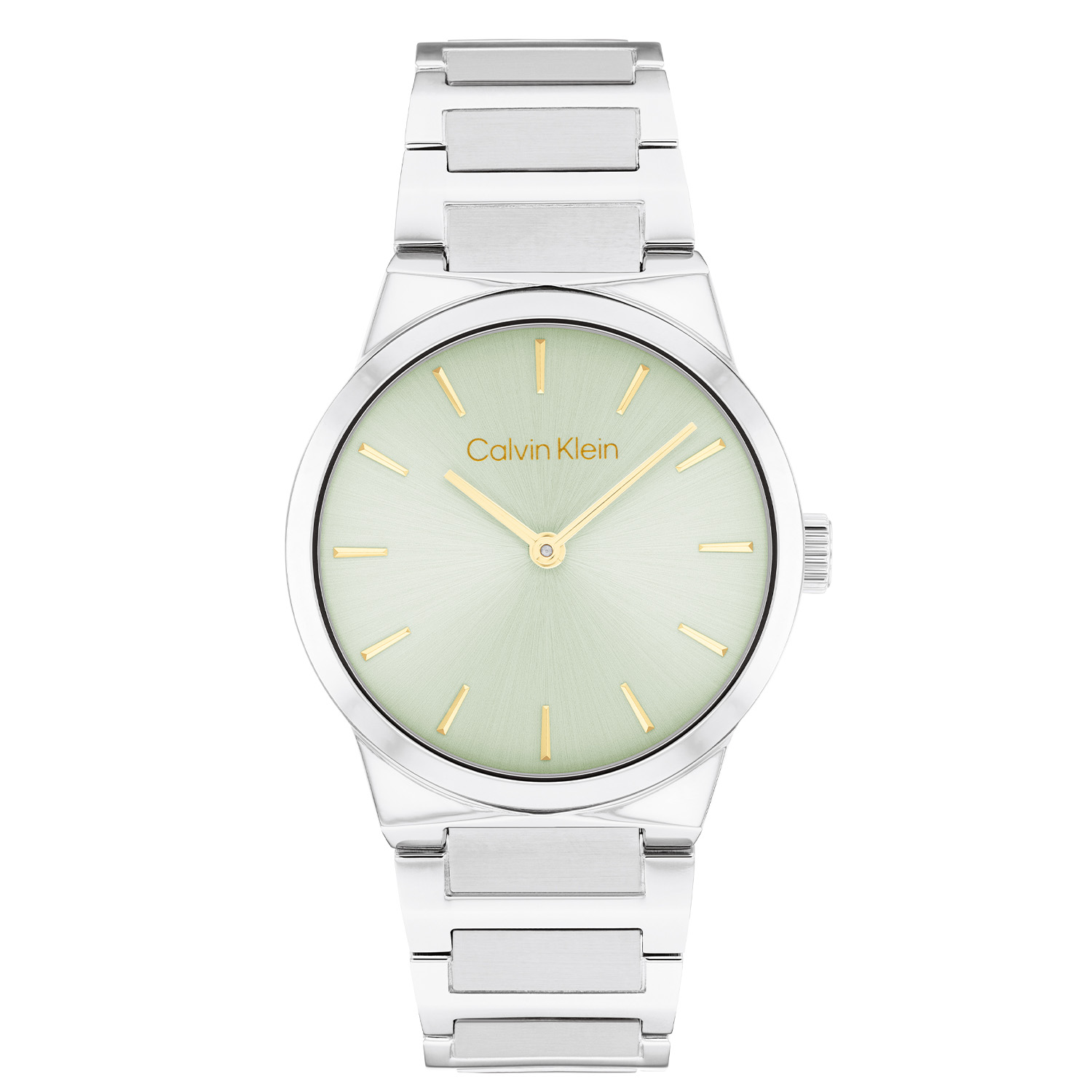 Dit Calvin Klein horloge behoort tot de Linear Elegance collectie.
Referentienummer: CK25100080

Dit Calvin Klein horloge is een tijdloos ontwerp. De stijlvolle ronde stalen kast heeft een gladde bezel en een pastel groene sunray wijzerplaat met fijne goudkleurige wijzers en streepjes. Strak aan de ronde kast zit een stalen mat glanzende schakelband met een vouwsluiting. Het elegante dameshorloge heeft een mineraalglas, een doorsnee van 32mm en is 3ATM.
