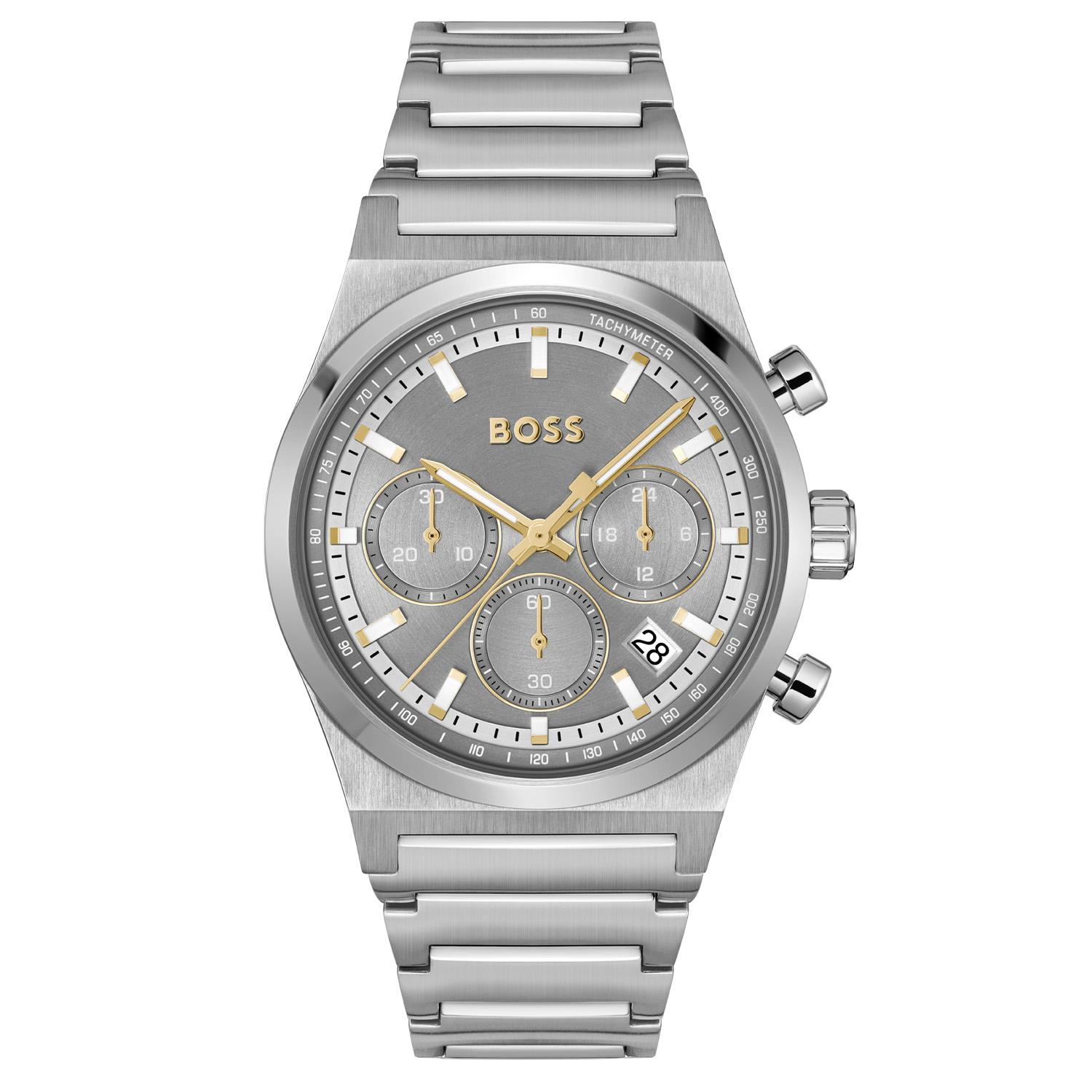BOSS is voor degenen die een zelfbepaald leven leiden met stijl, passie en doel.

BOSS HB1514221 CANDOR CHRONO Herenhorloge 41mm
Dit BOSS horloge uit de CANDOR CHRONO serie met artikelnr: HB1514221 heeft een luxe uitstraling. Zeer geschikt voor de moderne stijlvolle man van nu. Het herenhorloge valt op door zijn stalen horlogekast met een gladde bezel en een grijze wijzerplaat met een chronograaf en datum. Opvallend zijn de fijne wijzers en uursaanduiding met lumibrite en het strakke BOSS logo. Aan de kast zit een stalen strak ogende schakelband met een vouwsluiting. Het horloge heeft een doorsnee van 41mm met een mineraalglas en is 5ATM. 

HET MERK:
HUGO BOSS is afgestemd op levensstijlen waar het gaat om kwaliteit en precisie. Het wereldwijde fashionlabel is verdeeld in twee merken: BOSS en HUGO. Het merk BOSS biedt geavanceerde, moderne horloges gericht op kwaliteit en design om een onberispelijke look te creëren – of het nu zakelijk, casual of sportief is. De horloge collectie van BOSS is perfect afgestemd op levensstijlen waar het gaat om kwaliteit en precisie. BOSS is op maat gemaakt in een onberispelijke stijl.

Blijf stijlvol bij de tijd. Voor de BOSS-vrouw is stijl het handelsmerk en draait alles om
details. Breng uw look naar een hoger niveau met onze nieuwe en kenmerkende horlogecollectie.

SPECIFICATIES:
- Mineraalglas
- Ronde kastvorm, Ø 41mm
- Stalen horlogekast
- Grijze wijzerplaat
- Stalen schakelband
- 5ATM