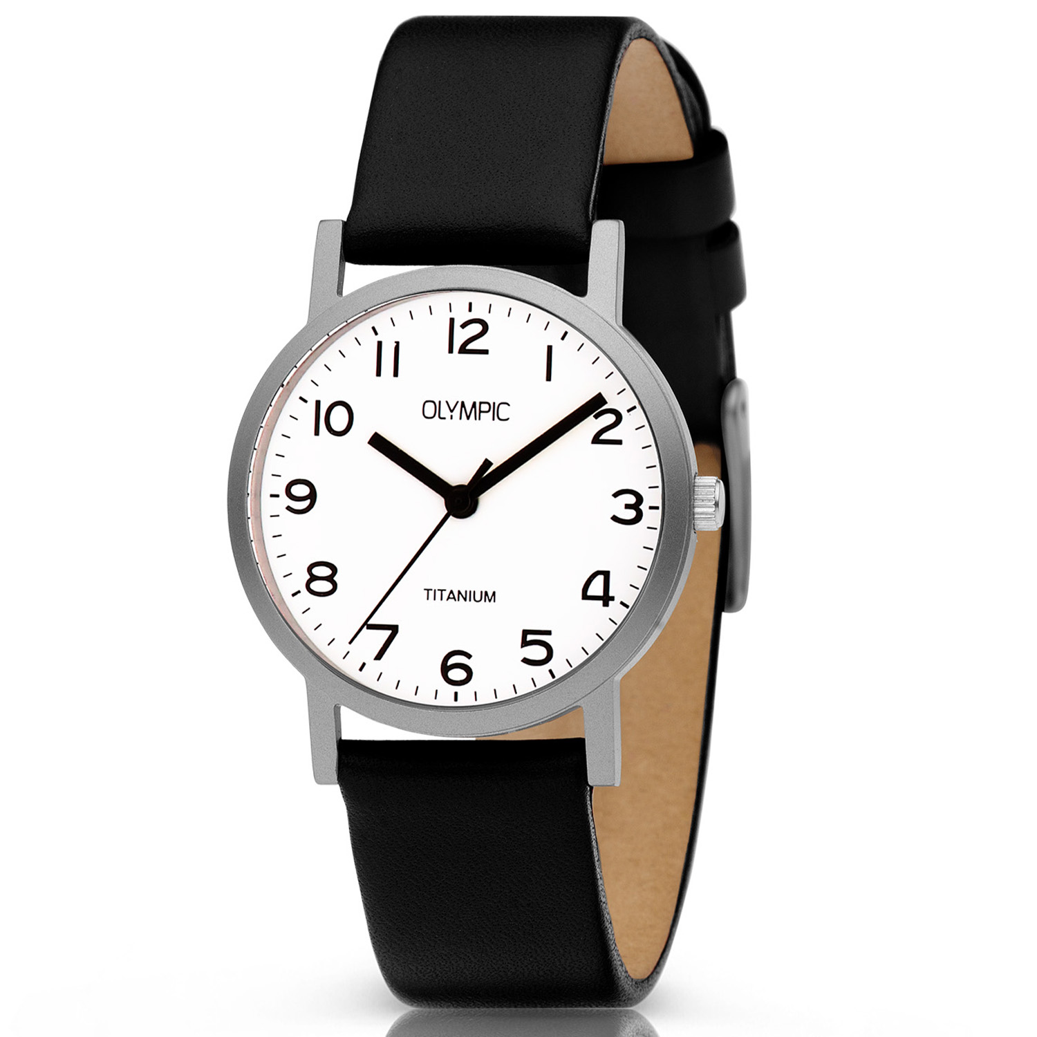 Olympic OL26DTL071 JOSH Horloge - Titanium - Leer - Zwart - 30mm
Dit unieke Olympic horloge met artikelnummer: OL26DTL071 is een strak dameshorloge. De ronde titanium kast heeft een gladde bezel en een witte wijzerplaat met arabische cijfers. Aan de titanium kast zit een zwarte lerenband met een gespsluiting. Titanium is geschikt voor mensen met een gevoelige huid. Het is anti allergisch. Het horloge heeft een mineraalglas een doorsnee van 30mm en is 5ATM. 

Waterdichtheid 10ATM
Dit horloge is bestand tegen water bij het zwemmen en douchen. Dit horloge is niet bestand tegen (grote) waterdruk dus je kunt er niet mee duiken.
Waterdichtheid  5ATM
Dit horloge is regen en spatwaterdicht. Niet geschikt om mee te zwemmen en douchen.
Waterdichtheid 3ATM
Dit horloge is spatwaterdicht. Niet geschikt om mee te zwemmen en douchen.

Het merk:
Het Nederlandse horlogemerk Olympic levert stoere chronografen, slimline series, digitale uurwerken en elegante dameshorloges. De prijs-kwaliteitverhouding staat bij Olympic hoog in het vaandel met prijzen die uiteenlopen van € 34,95 tot en met € 159,00.

100% Nederlands ontwerp, waterdicht en standaard 3 jaar fabrieksgarantie.

Specificaties:
- Ronde kast 30mm
- Titanium horlogekast
- Witte wijzerplaat
- Zwarte lerenband
- 5ATM 
- Standaard 3 jaar fabrieksgarantie
- Mineraalglas