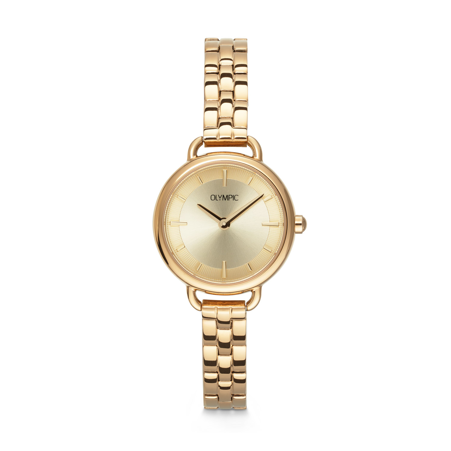 De Olympic dameshorloge OL82DDD002 straalt elegantie uit met zijn goudkleurige, roestvrijstalen behuizing en band. Dit analoge horloge heeft een kwartsmovement, mineraalglas en een waterbestendigheid van 3 ATM. De ronde wijzerplaat, eveneens goudkleurig, maakt het een stijlvol accessoire voor elke gelegenheid. Perfect om dagelijks te dragen bij zowel formele als informele outfits.