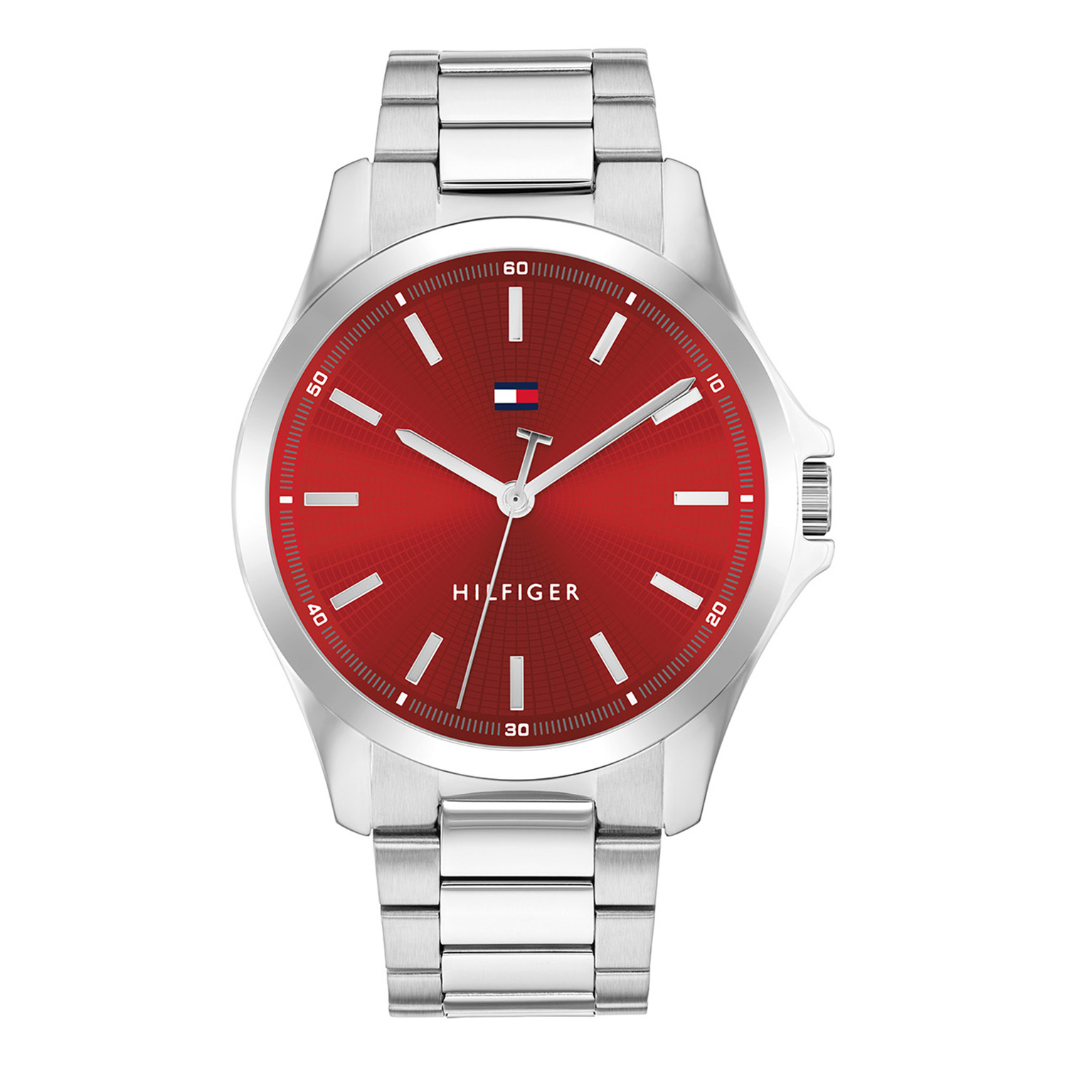 Tommy Hilfiger TH1710677 Horloge Heren Staal Zilverkleurig 43mm
Dit specifieke horloge van Tommy Hilfiger uit de Bruce serie met artikelnr: TH1710677 is een sportief herenhorloge die niet in je collectie mag ontbreken. Het stalen herenhorloge heeft een zilverkleurige ronde kast met een gladde bezel en een rood geborstelde sunray wijzerplaat. Aan het horloge zit een zilverkleurige schakelband met een vouwsluiting. Het horloge heeft een mineraalglas, een doorsnee van 43mm en is 3ATM.  

Het merk:
Sinds de lancering van het merk in 1985 is Tommy Hilfiger wereldwijd bekend geworden als pionier van de klassieke Amerikaanse coole stijl. Ge&iuml;nspireerd door de iconische popcultuur en het Amerikaanse erfgoed. De dames en herencollectie van dit seizoen bestaan uit minimalistische silhouetten en rustieke lederen details. De herenhorlogecollectie biedt iconische uurwerken met roestvrijstalen, lederen en siliconen banden.

Specificaties:
- Mineraalglas
- Ronde kast 43mm
- Zilverkleurige horlogekast
- Rode wijzerplaat 
- Zilverkleurige schakelband 
- 3ATM