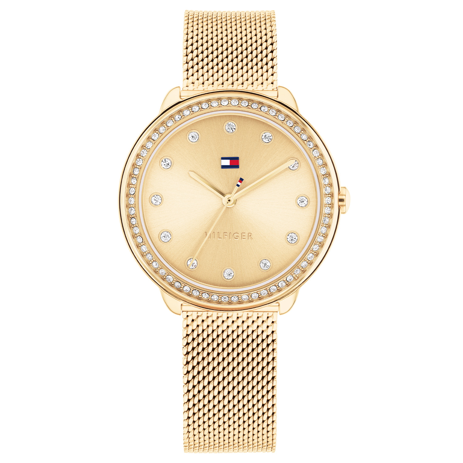 Tommy Hilfiger TH178699 Horloge Dames Staal Goudkleurig 33mm
Dit specifieke horloge van Tommy Hilfiger uit de Demi serie met artikelnr: TH1782699 is een luxe dameshorloge die niet in je collectie mag ontbreken. Het stalen dameshorloge heeft een ronde goudkleurige kast met een bezel vol kristallen en een goudkleurige sunray wijzerplaat. De uren worden tevens weergegeven met kristallen. De goudkleurige milanese band is op lengte verstelbaar en heeft een klapsluiting. Het horloge heeft een mineraalglas, een doorsnee van 33mm en is 3ATM.  

Het merk:
Sinds de lancering van het merk in 1985 is Tommy Hilfiger wereldwijd bekend geworden als pionier van de klassieke Amerikaanse coole stijl. Ge&iuml;nspireerd door de iconische popcultuur en het Amerikaanse erfgoed. De dames en herencollectie van dit seizoen bestaan uit minimalistische silhouetten en rustieke lederen details. De herenhorlogecollectie biedt iconische uurwerken met roestvrijstalen, lederen en siliconen banden.

Specificaties:
- Mineraalglas
- Ronde kast 33mm
- Goudkleurige horlogekast
- Goudkleurige wijzerplaat met kristallen
- Goudkleurige milanese band 
- 3ATM