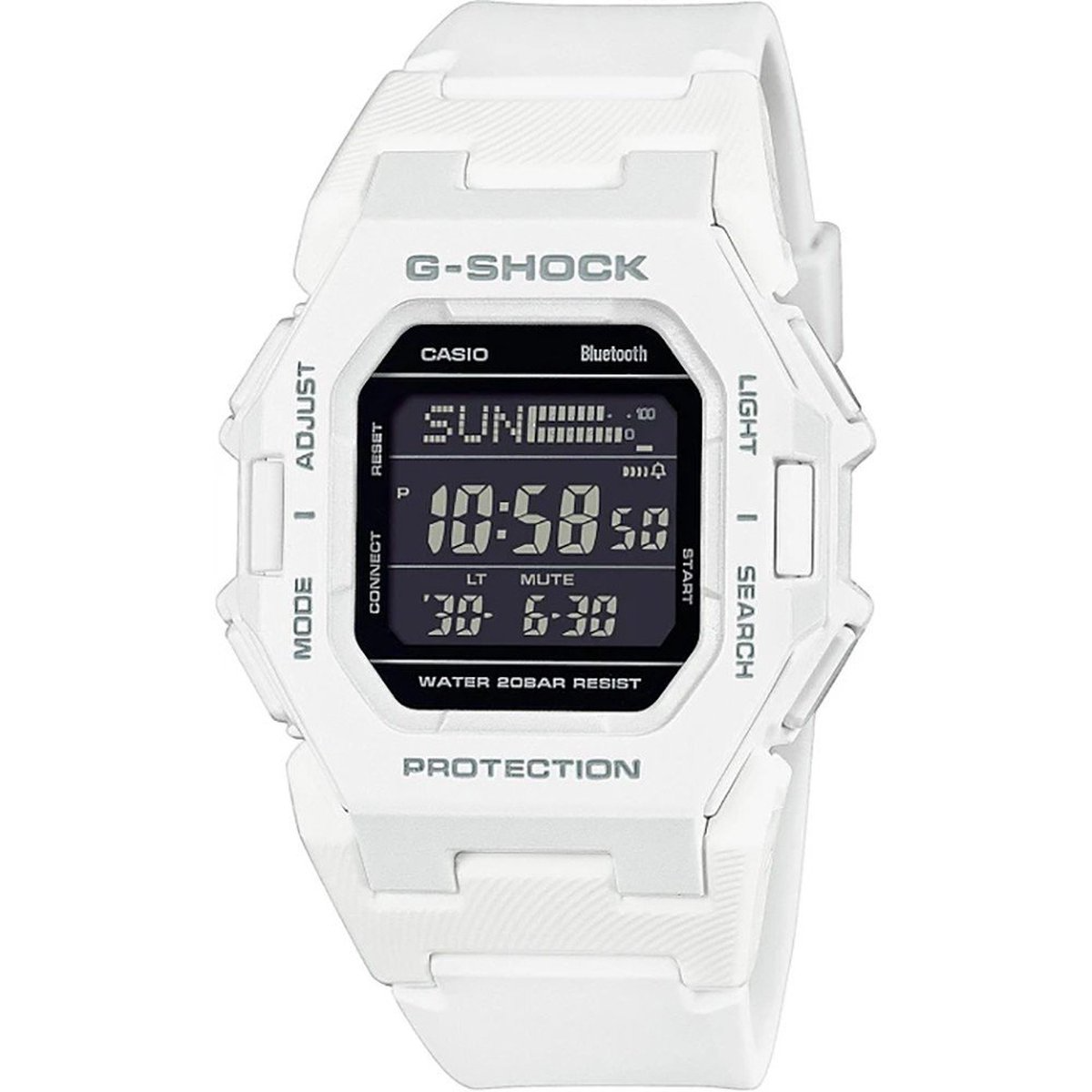 Een compacte G-SHOCK in een opvallend ongecompliceerd ontwerp dat de stijl van de toekomst belichaamt.

De robuuste digitale GD-B500 is kleiner en slanker voor nog meer draagcomfort. Hij levert precies wat je van een horloge verwacht in een minimalistisch ontwerp met een futuristische uitstraling.

De horlogekast heeft een diameter van slechts 46,3 mm en is 11,0 mm slank, waardoor deze G-SHOCK aanzienlijk kleiner is dan eerdere modellen. Zelfs in zo'n klein formaat is hij nog uitgerust met Bluetooth en een stappenteller om gemakkelijk je dagelijkse activiteiten bij te houden.

De GD-B500 is uiterst stijlvol en laat zien wat er allemaal mogelijk is met G-SHOCK.