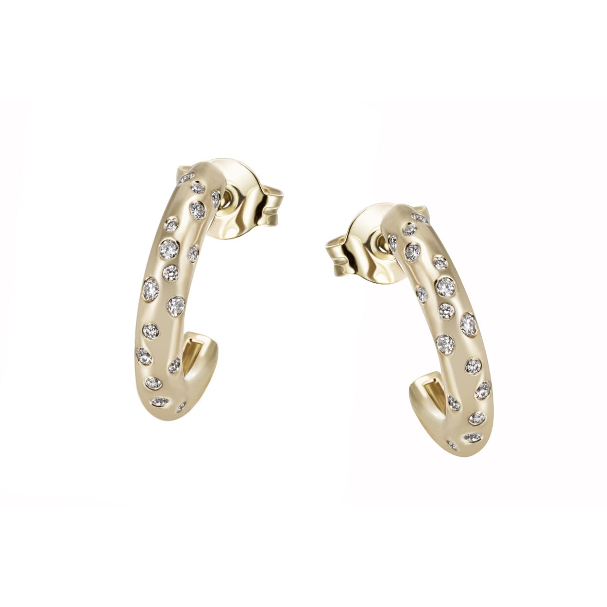  Diese 585/-Gelbgold-Brillant-Ohrstecker verleihen jedem Outfit einen Hauch von Raffinesse. 34 Brillanten verteilt als Sternenhimmel machen die Creolen außergewöhnlich. Tragen Sie sie zu formellen Anlässen oder verleihen Sie Ihrem Alltagslook einen Hauch von Luxus. Ideal für besondere Anlässe oder als Geschenk.