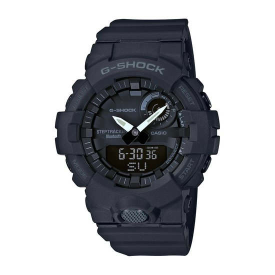  Casio G-Shock  horloge, Bluetooth met Steptracker. Zwarte band en kast. Stopwatch/timer/alarm. 200m wd.