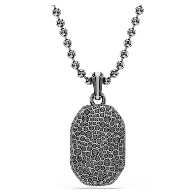 Deze gedurfde hanger is vervaardigd in de kenmerkende Octagon-vorm van Dextera en biedt een alternatieve manier om elke outfit te stylen. Het centrale motief hangt aan een kogelketting met ruthenium toplaag en is volledig versierd met zwarte kristallen in verschillende groottes. Aan de achterkant zit een extra strook kristallen. Maak de strakke look compleet door deze hanger te combineren met een bijpassende armband of zegelring.