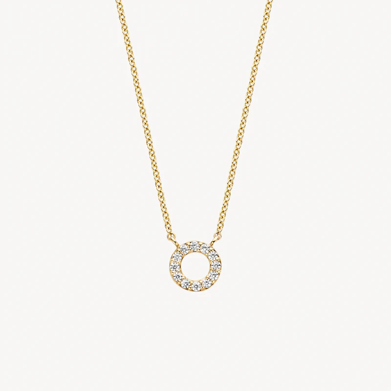 Het hangertje aan dit elegante 14k geelgouden collier schittert je tegemoet met 12 zirkonia’s gezet in pavé zetting. Het collier heeft een totale lengte van 42 cm. Het kan prachtig alleen worden gedragen, maar matcht ook mooi met andere sieraden uit onze collectie.
