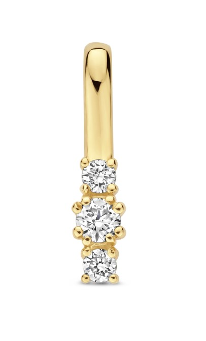 SYDNEY hanger.
Hanger Sydney met 3 briljant geslepen diamanten van totaal 0.07 crt. H/Si, is uitgevoerd in 14 karaats geelgoud. Modern en helemaal van nu door de grotere midden steen en 2 kleinere daarnaast. Perfect voor elke gelegenheid.