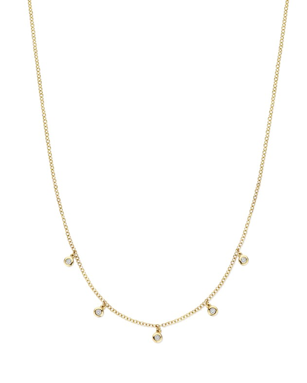 ELEGANTE 5 collier.
Geel gouden Briljant collier ELEGANTE 5 x 0.03 crt H/Si. Schitterend door zijn eenvoud. Modern met een tijdloze uitstraling.