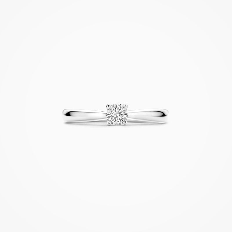 Made of 14k certified recycled gold with lab grown diamonds. This 14k white gold Lab Diamonds ring is crafted in glimmering polished white gold and features a brilliant-cut lab grown diamond weighing 0.25 ct and measuring 4.1 mm in diameter. When worn on its own, the ring creates an elegant and feminine look.