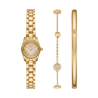 De Michael Kors Horloge set MK4944SET straalt luxe uit met een elegante horloge en twee bijpassende armbanden. Het horloge heeft een verfijnd ontwerp met een glanzende finish. Draag deze set samen voor een complete, stijlvolle look voor elke gelegenheid, of mix en match met andere sieraden voor persoonlijke veelzijdigheid. Perfect voor zowel dagelijks gebruik als speciale gelegenheden.